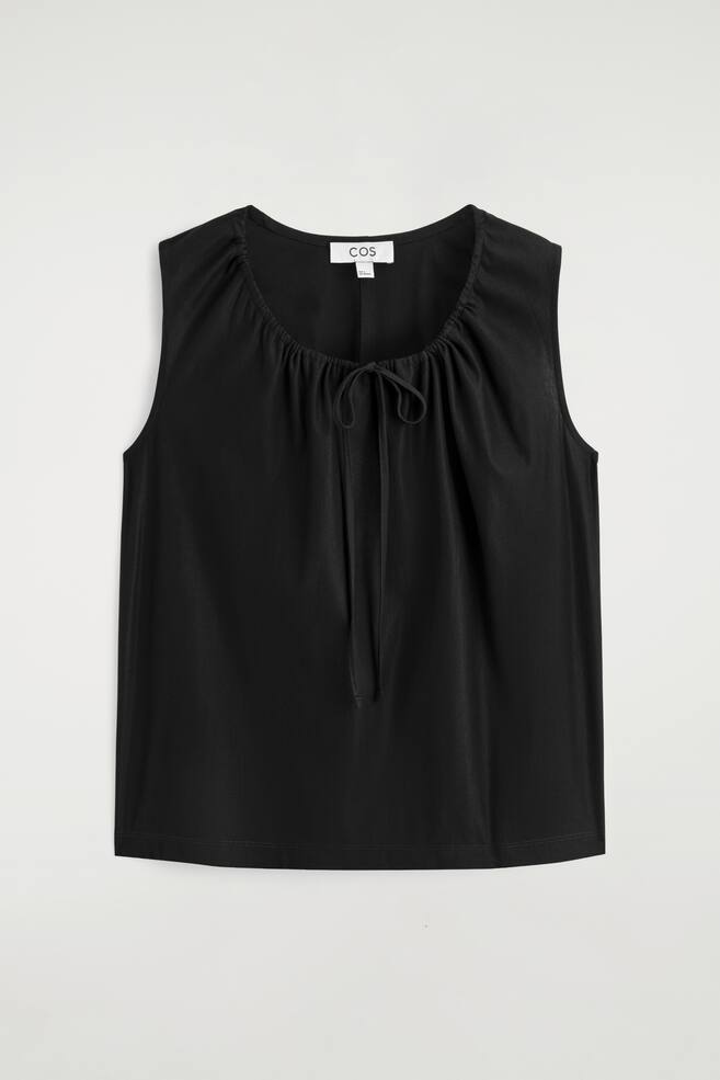 GATHERED-NECK JERSEY TANK TOP - BLACK/OFF-WHITE - 1