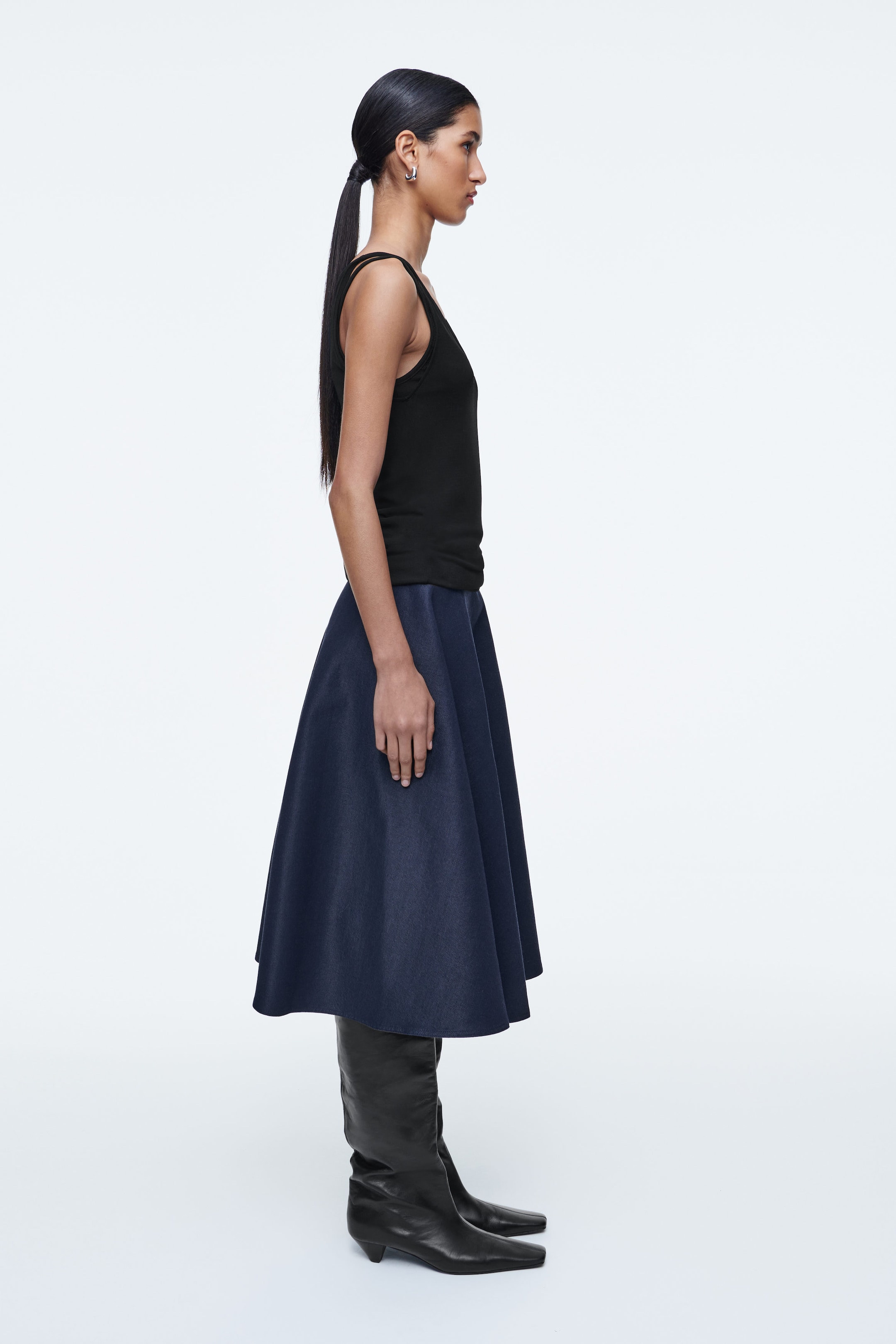 WET-LOOK DENIM SKIRT