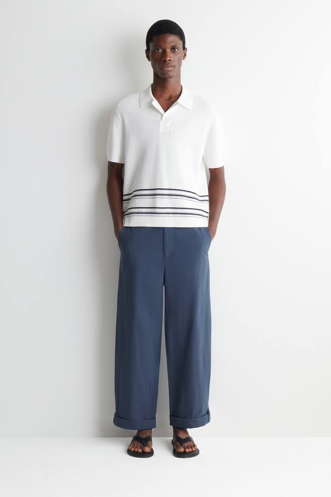 RELAXED-FIT STRAIGHT-LEG TURN-UP TROUSERS - NAVY/GREY - 1