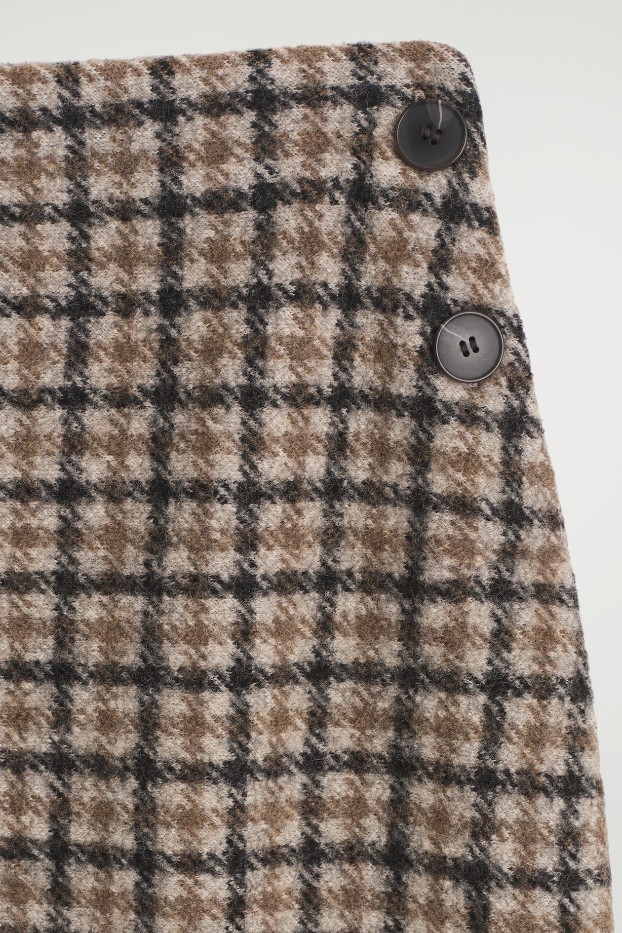 MERINO WOOL MINI SKIRT — BEIGE / CHECKED