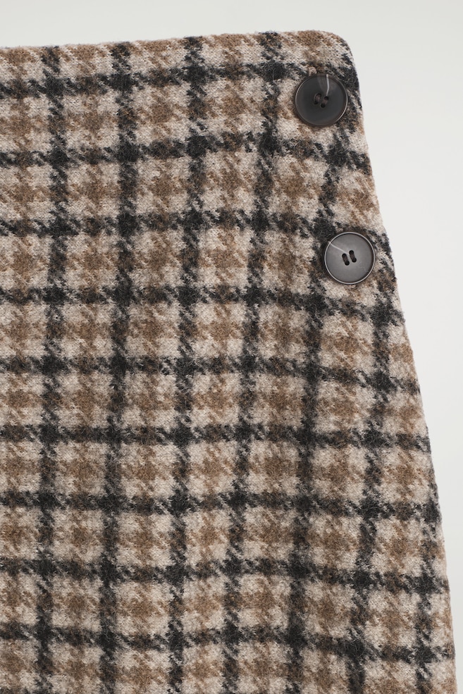 MERINO WOOL MINI SKIRT — BEIGE / CHECKED