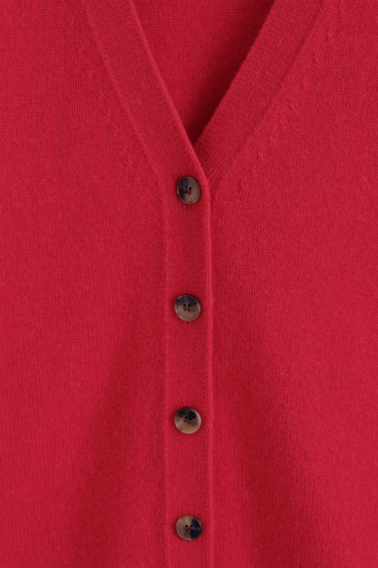 MERINO WOOL V-NECK CARDIGAN — RED