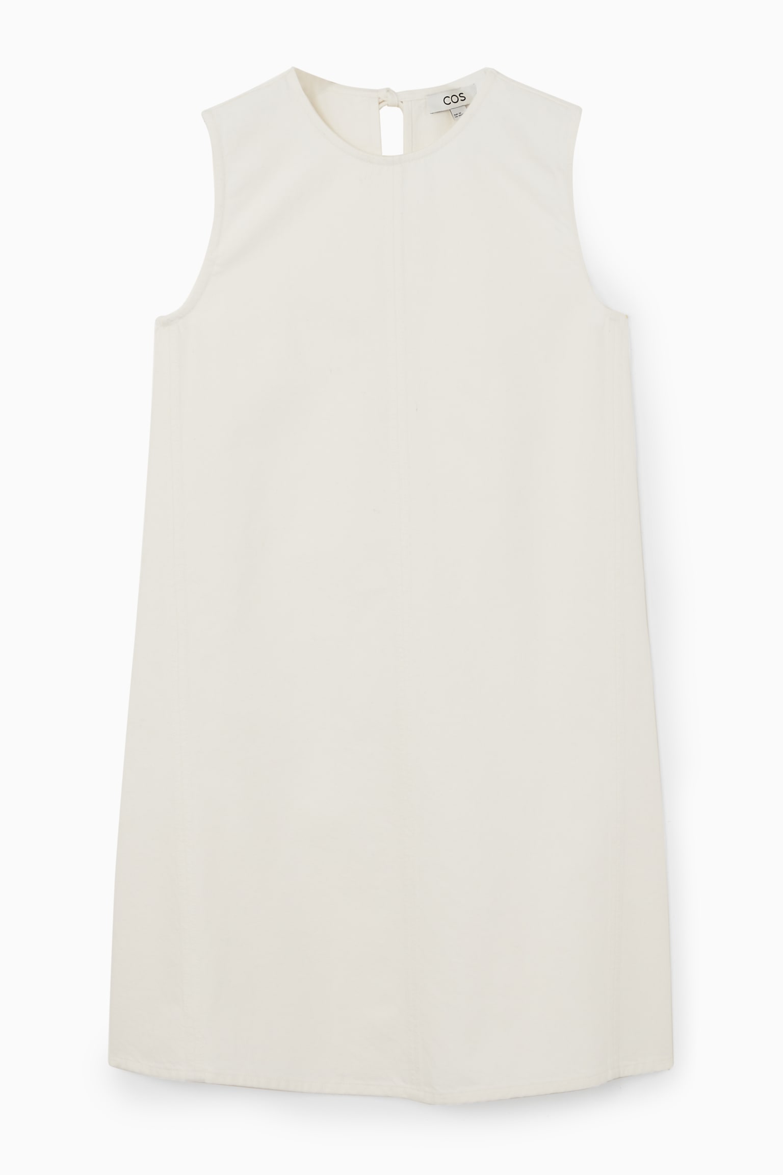 PANELED DENIM SHIFT DRESS - WHITE/BLUE