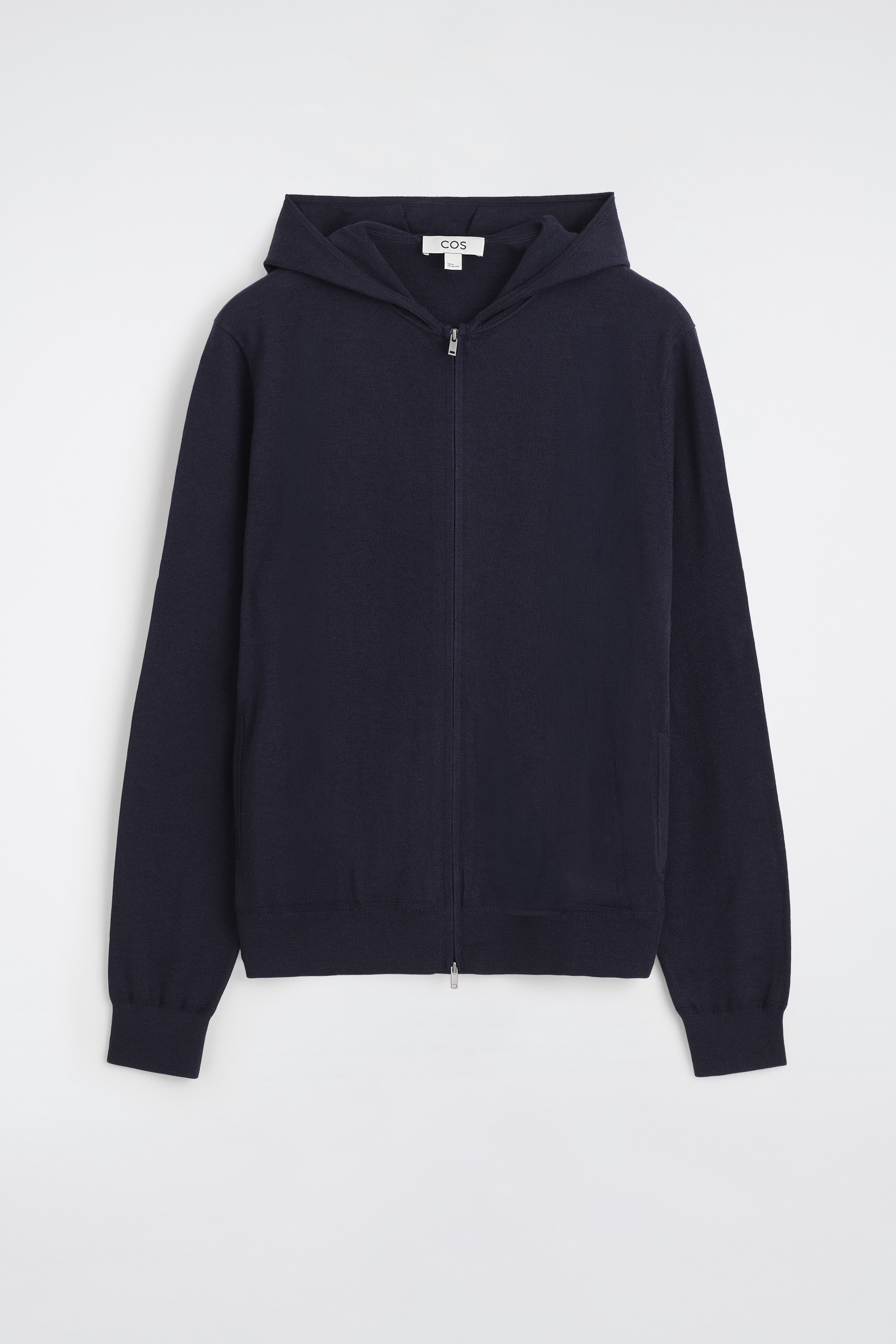 SWEAT À CAPUCHE DEMI-ZIPPÉ EN LAINE MÉRINOS - BLEU MARINE/GRIS CHINÉ