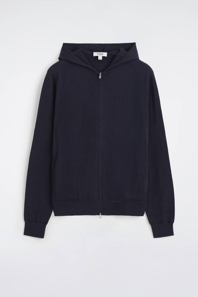 MERINO WOOL ZIP-UP HOODIE - NAVY/GREY MÉLANGE - 1