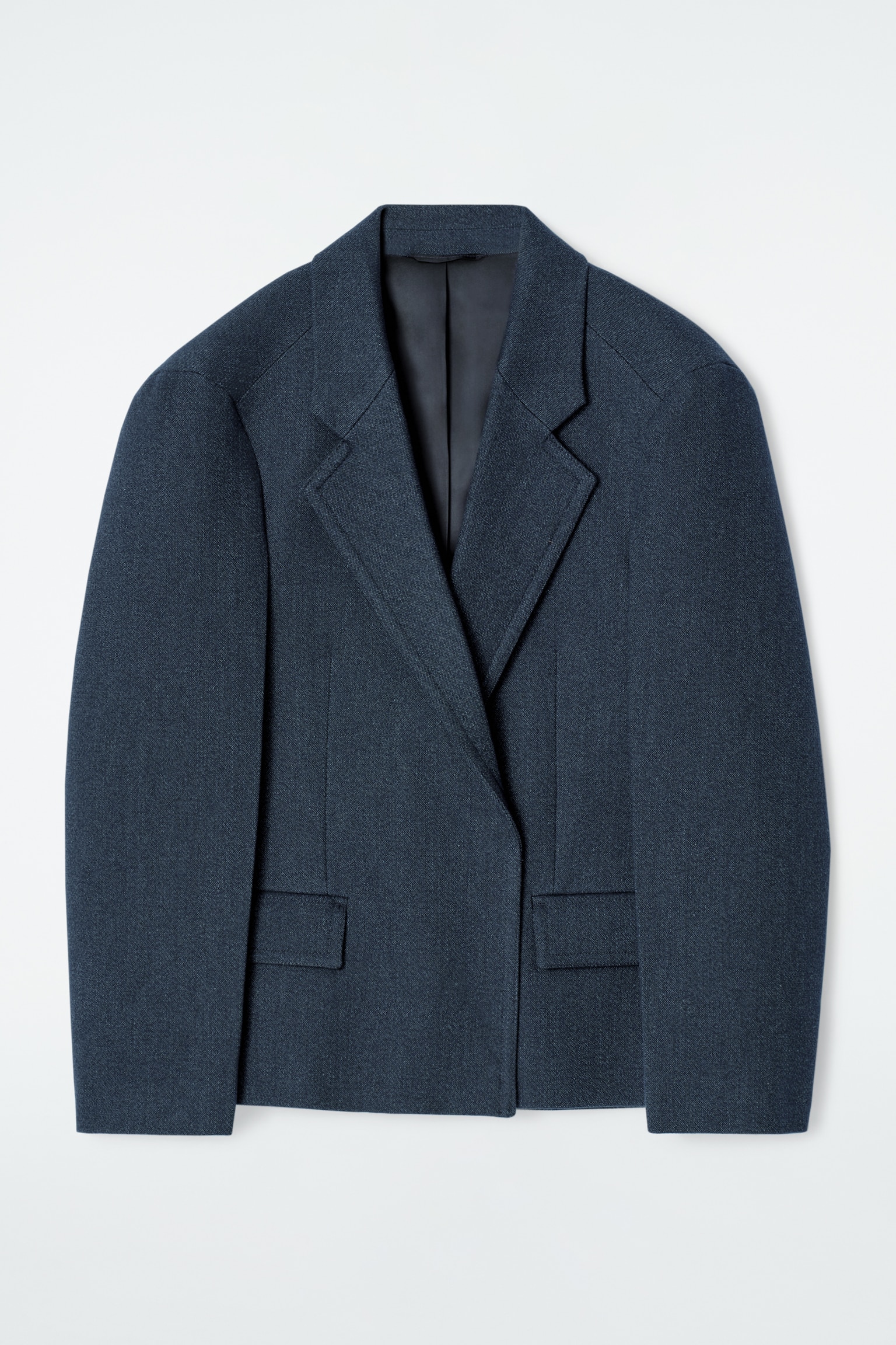OVERSIZED EXAGGERATED-SHOULDER DENIM-LOOK BLAZER - DARK BLUE - 2