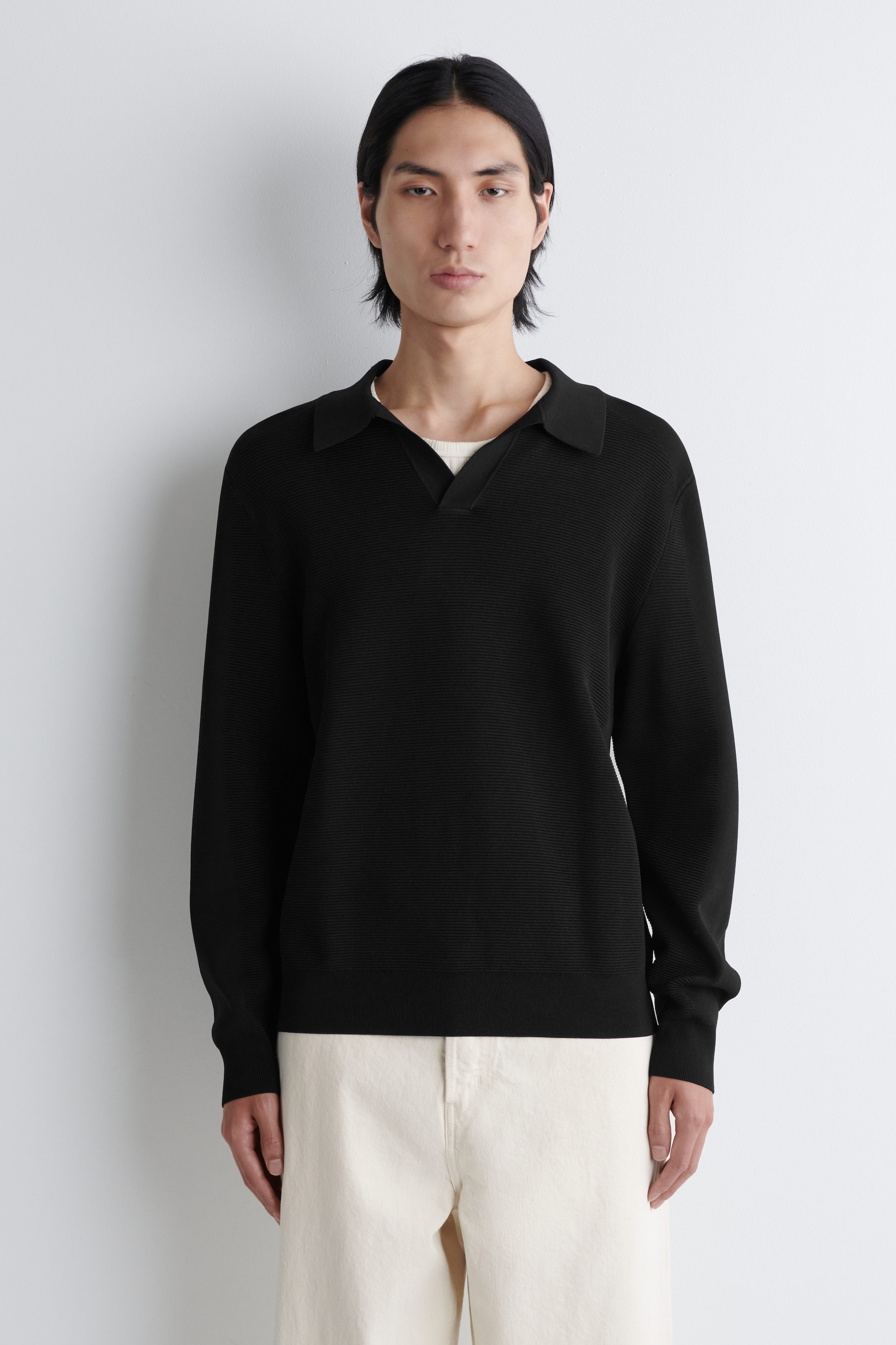 TEXTURED KNITTED POLO JUMPER