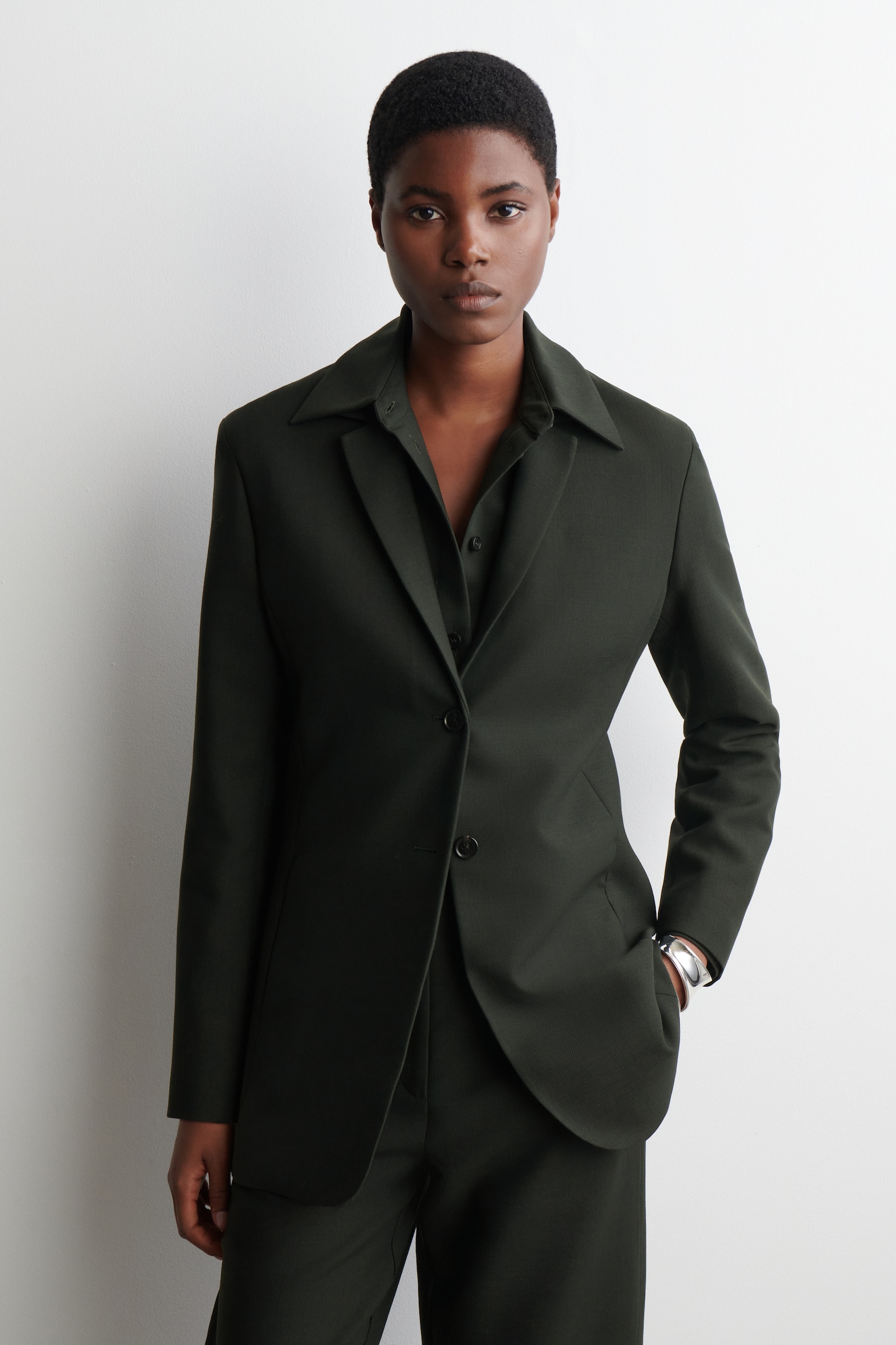 BLAZER LARGO DE MEZCLA DE LANA - VERDE OSCURO