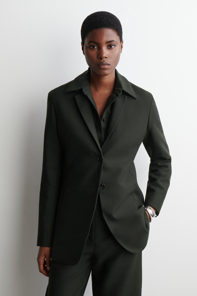 Cos Longline Wool-blend Blazer In Green