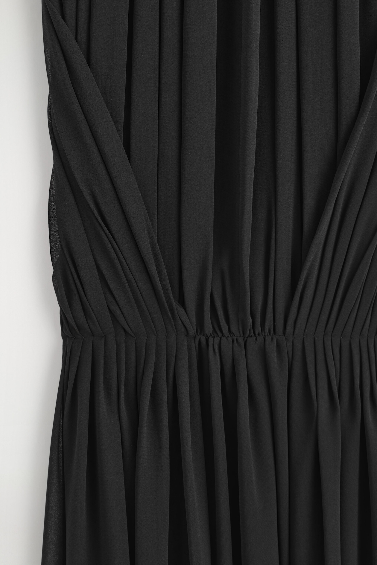 DRAPED GATHERED CHIFFON MAXI DRESS — CARBON