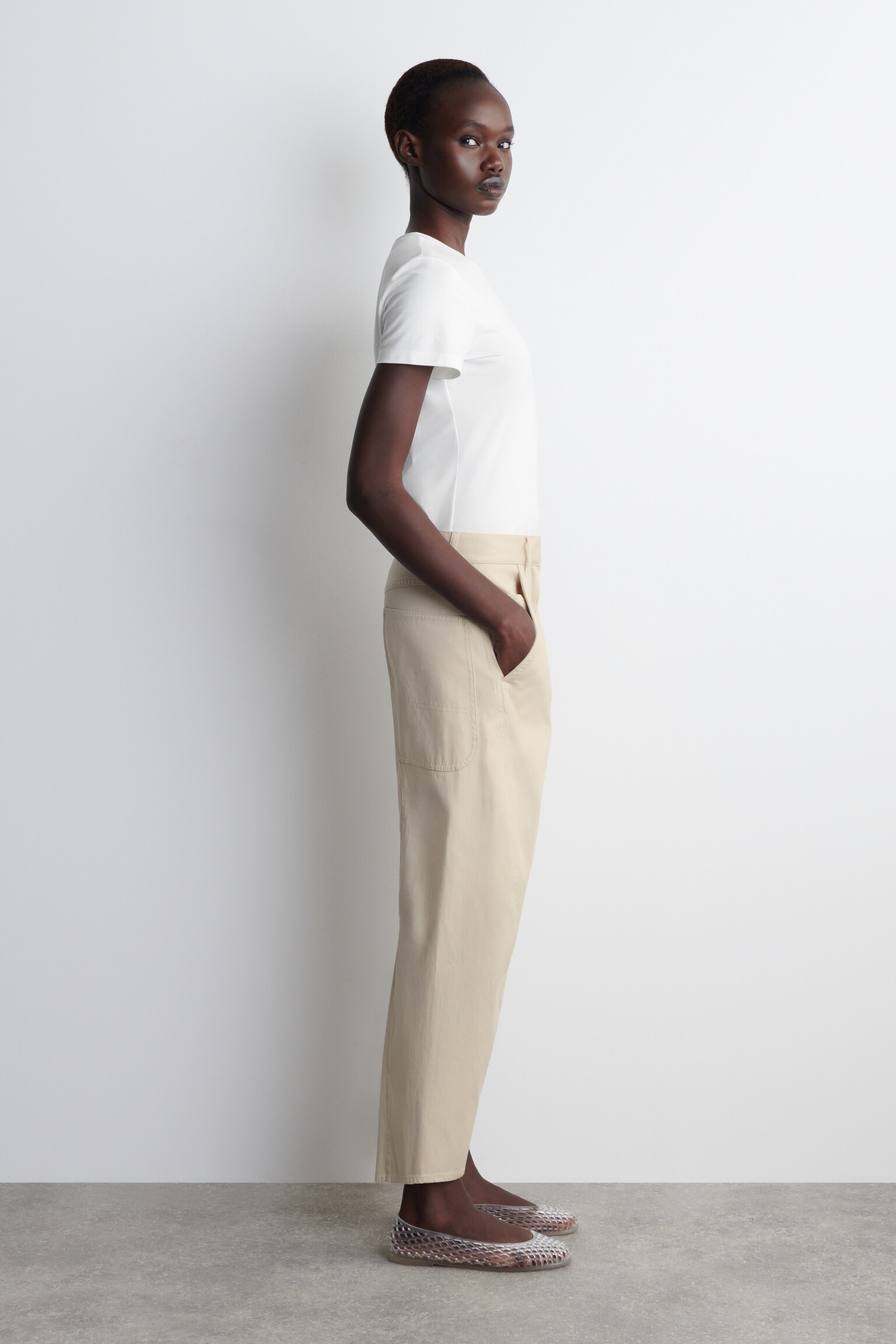 PANTALONI BARREL IN COTONE - BIANCO SPORCO - 4