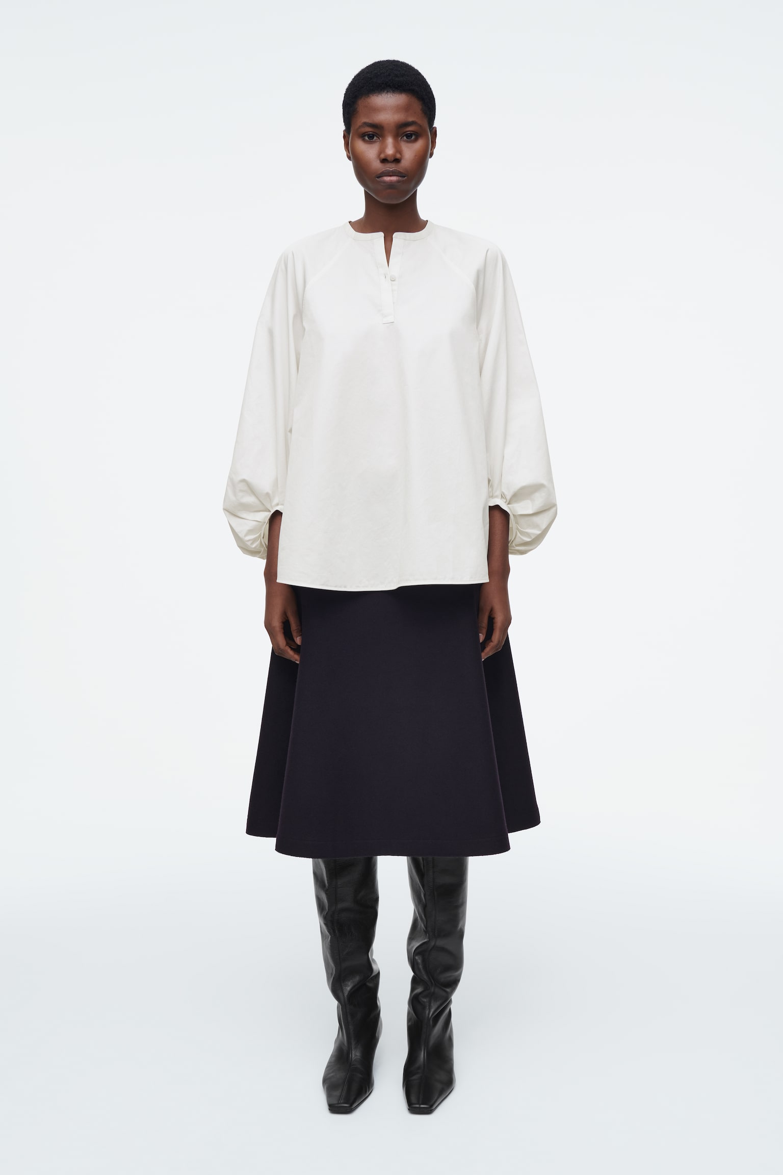 BLOUSE MANCHES BALLON - BLANC/VERT FONCÉ - 6
