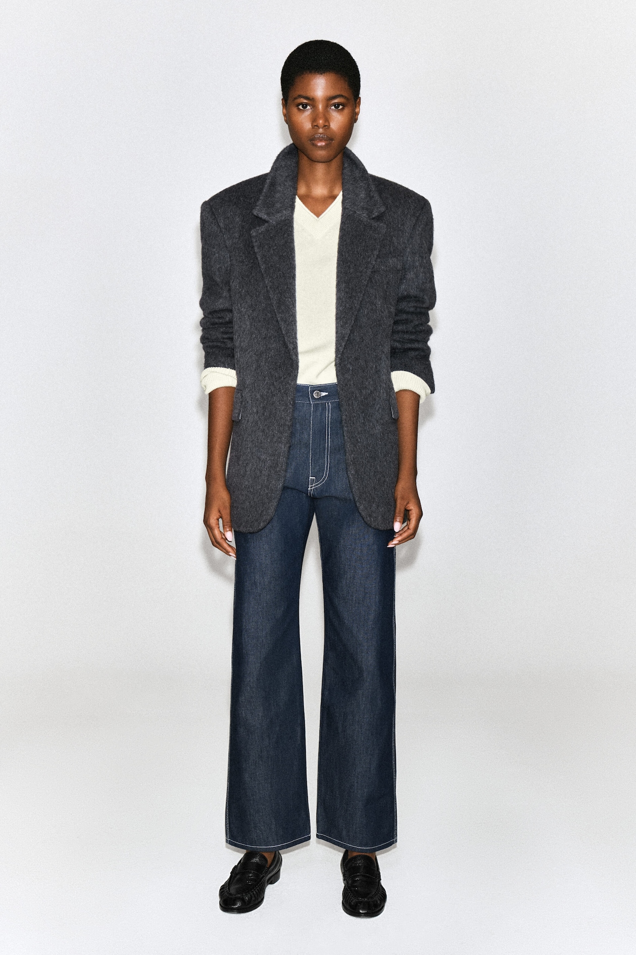 CHORD TOPSTITCHED RAW STRAIGHT-LEG JEANS — RAW INDIGO
