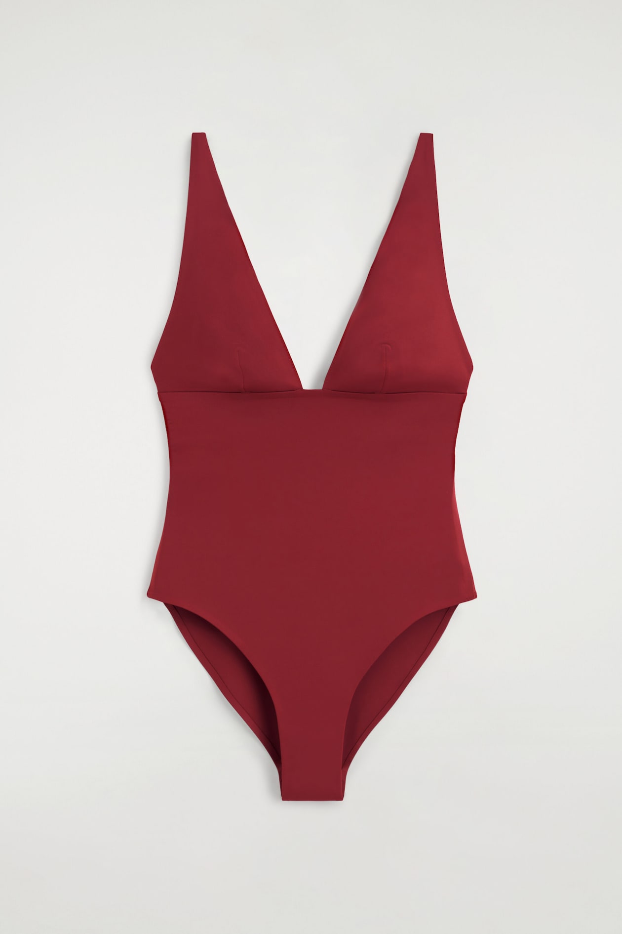 BONDED-SCUBA V-NECK SWIMSUIT — DARK RED