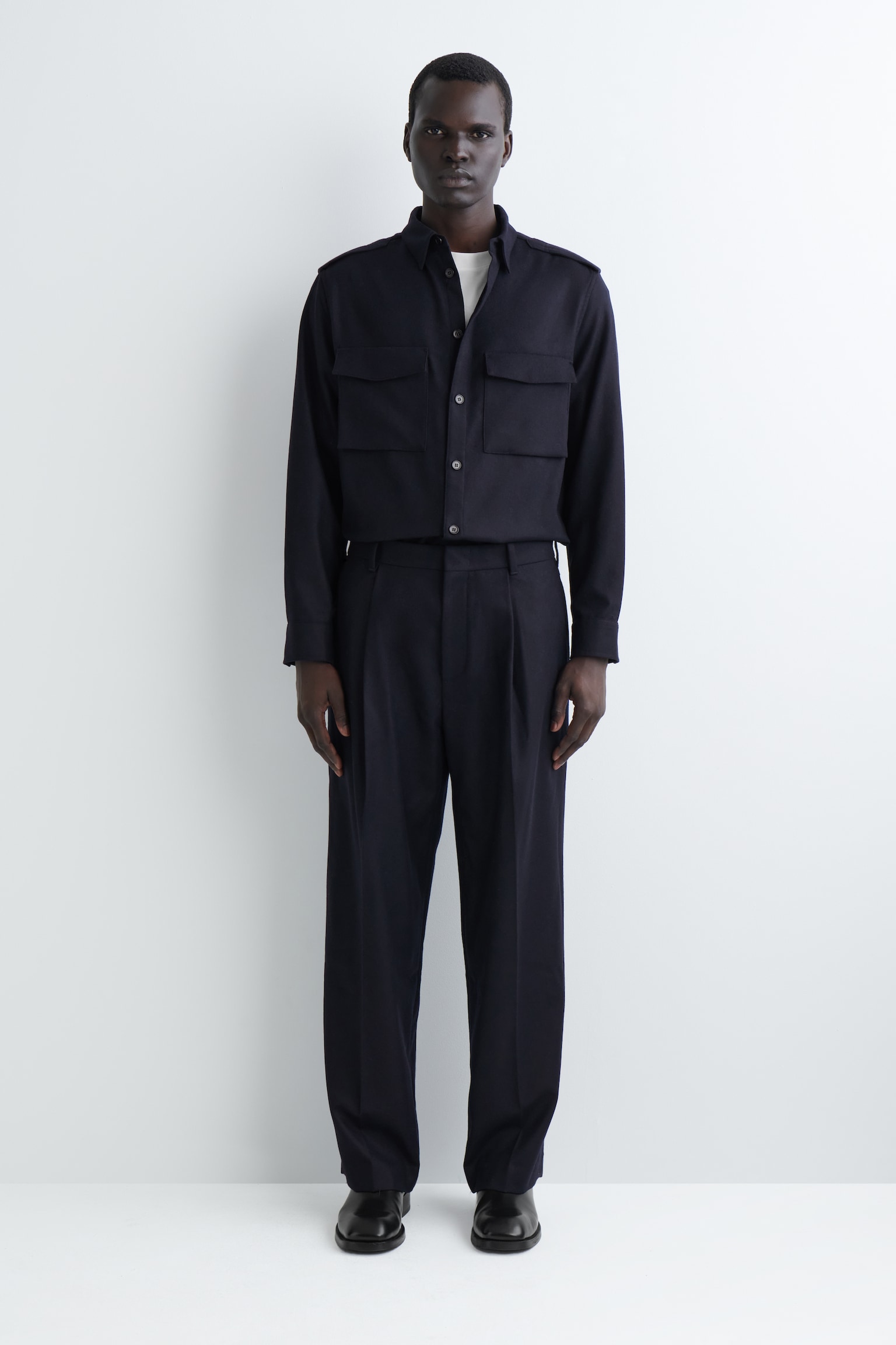 RELAXED WOOL STRAIGHT-LEG TROUSERS - NAVY/STONE - 7
