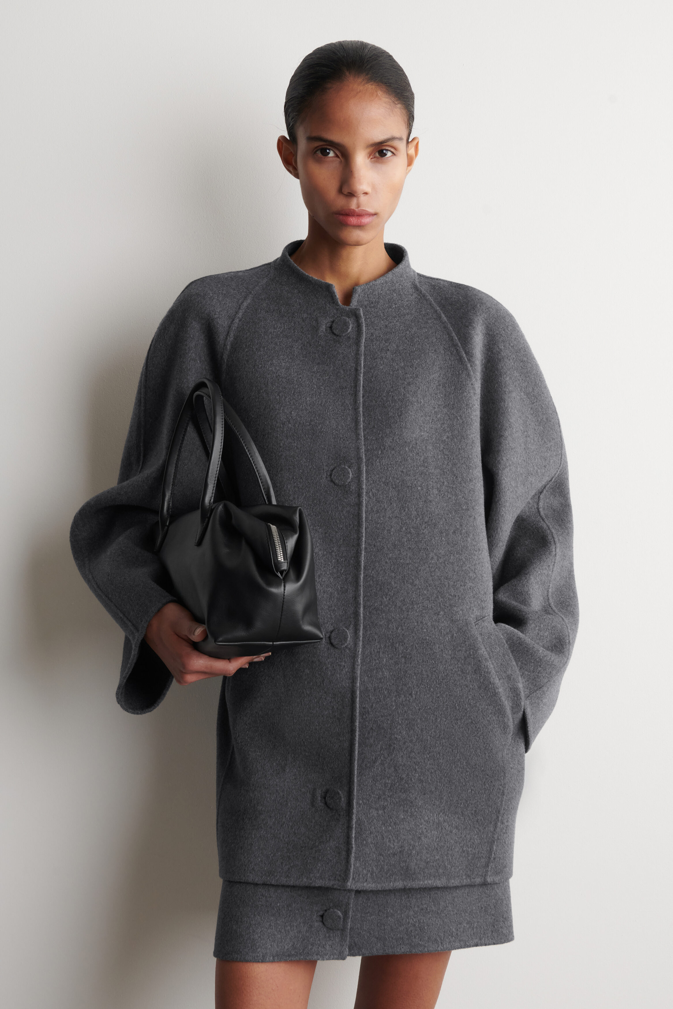 ROUNDED DOUBLE-FACED WOOL JACKET - GREY MÉLANGE | COS
