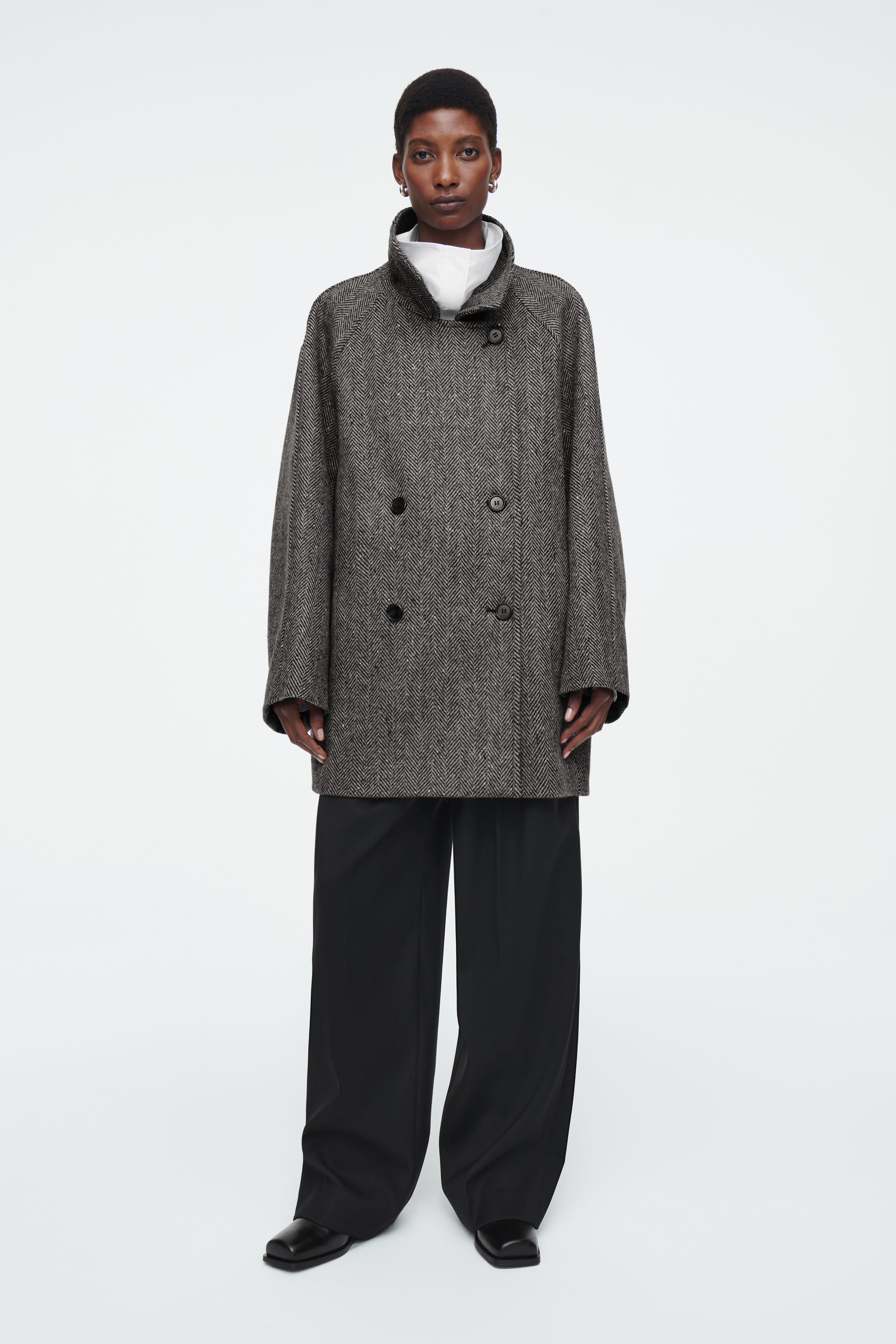 OVERSIZED DOUBLE-BREASTED WOOL PEA COAT - GRAY | COS