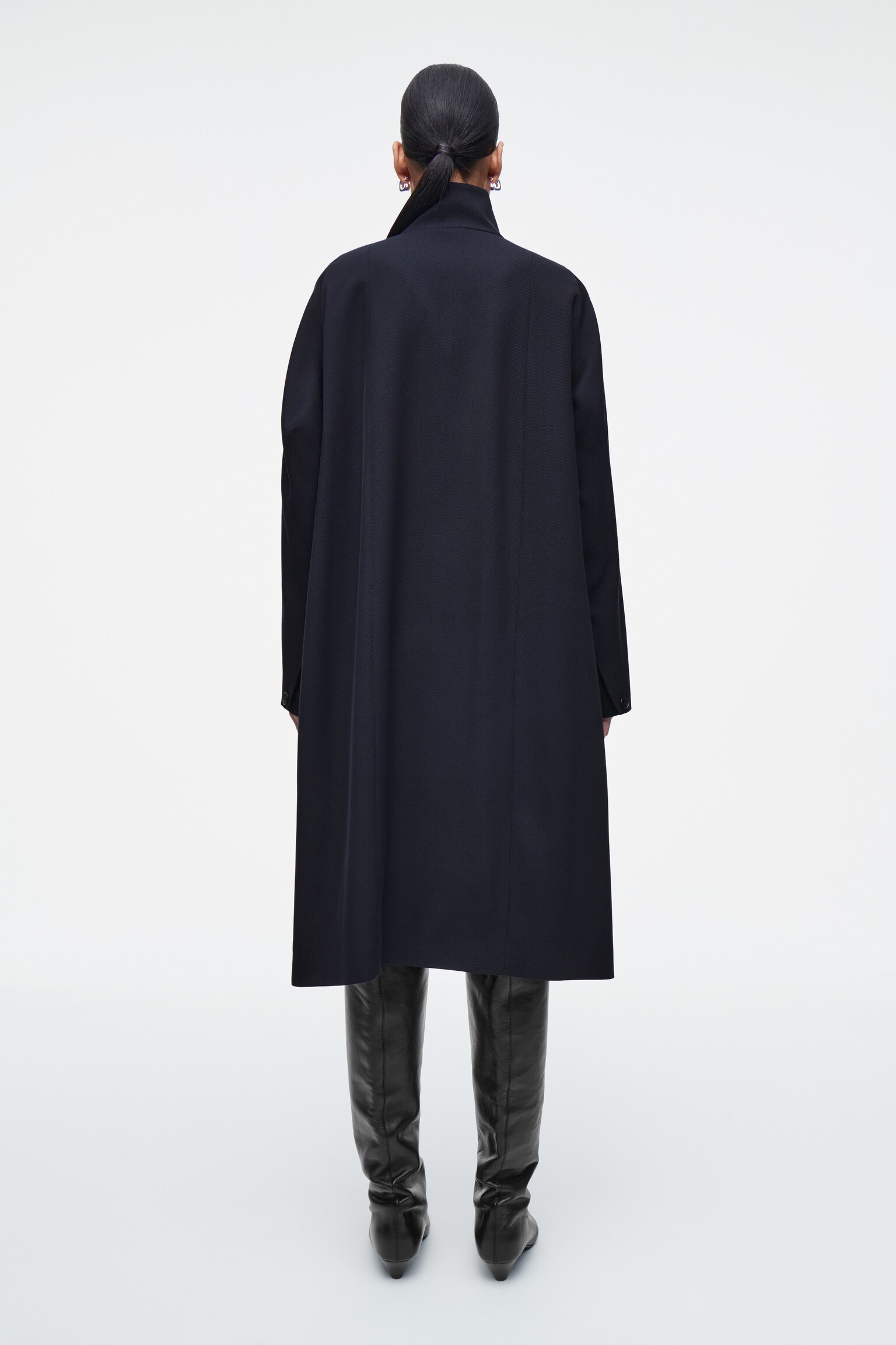 TRAPEZE WOOL-BLEND LONG COAT - NAVY/BEIGE - 3