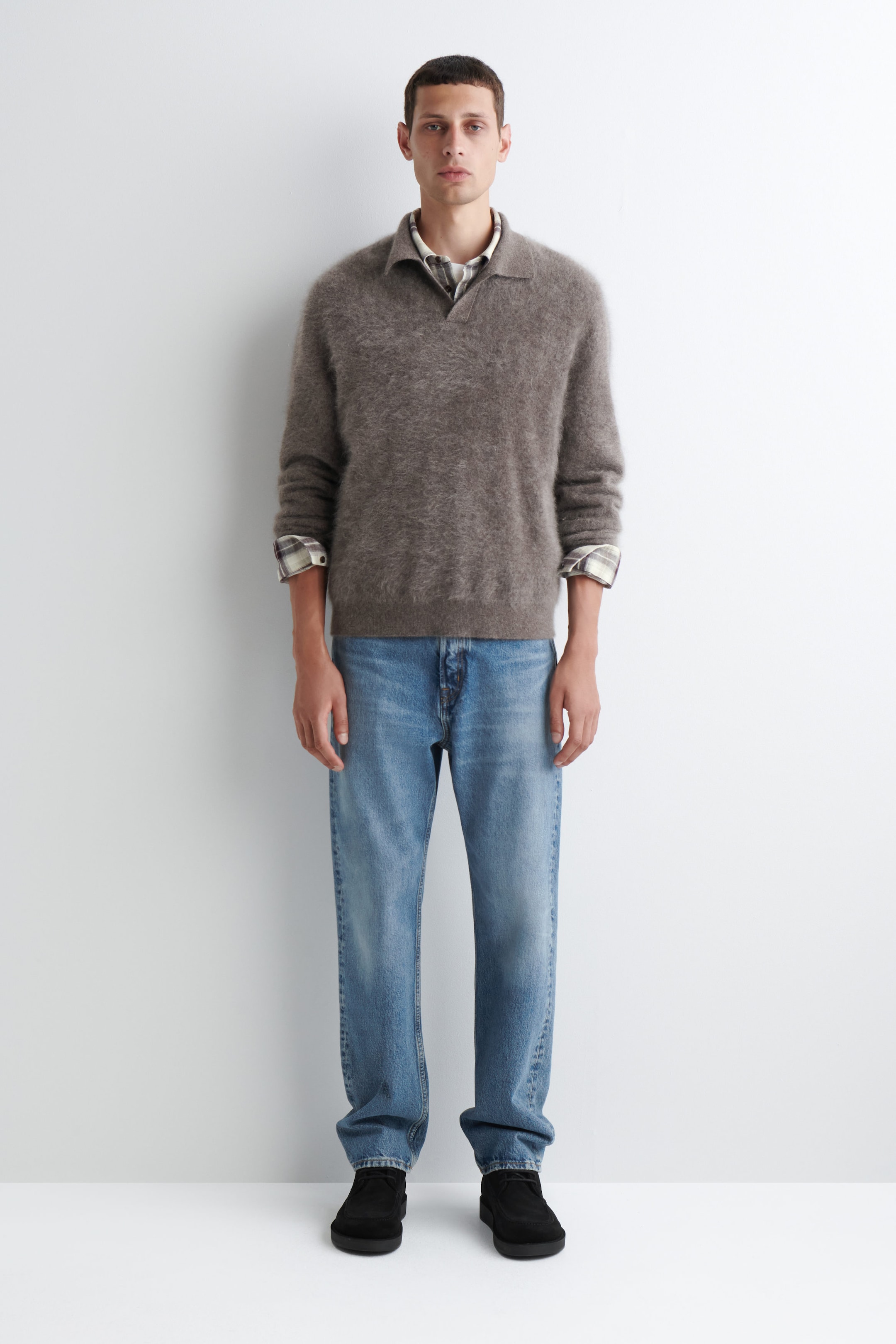 BRUSHED-CASHMERE POLO SWEATER