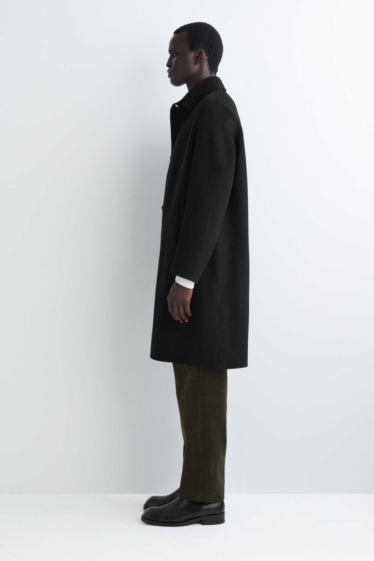 DOUBLE-FACED WOOL CAR COAT - BLACK/DARK KHAKI - 3