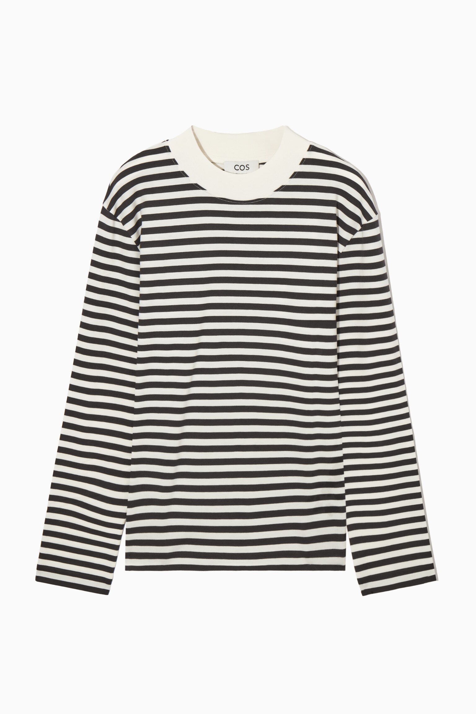 LONG-SLEEVED MOCK-NECK T-SHIRT - DARK BROWN / STRIPED - 1
