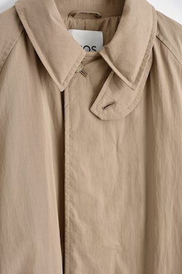 PADDED BELTED FUNNEL-NECK LONG COAT — BEIGE 1