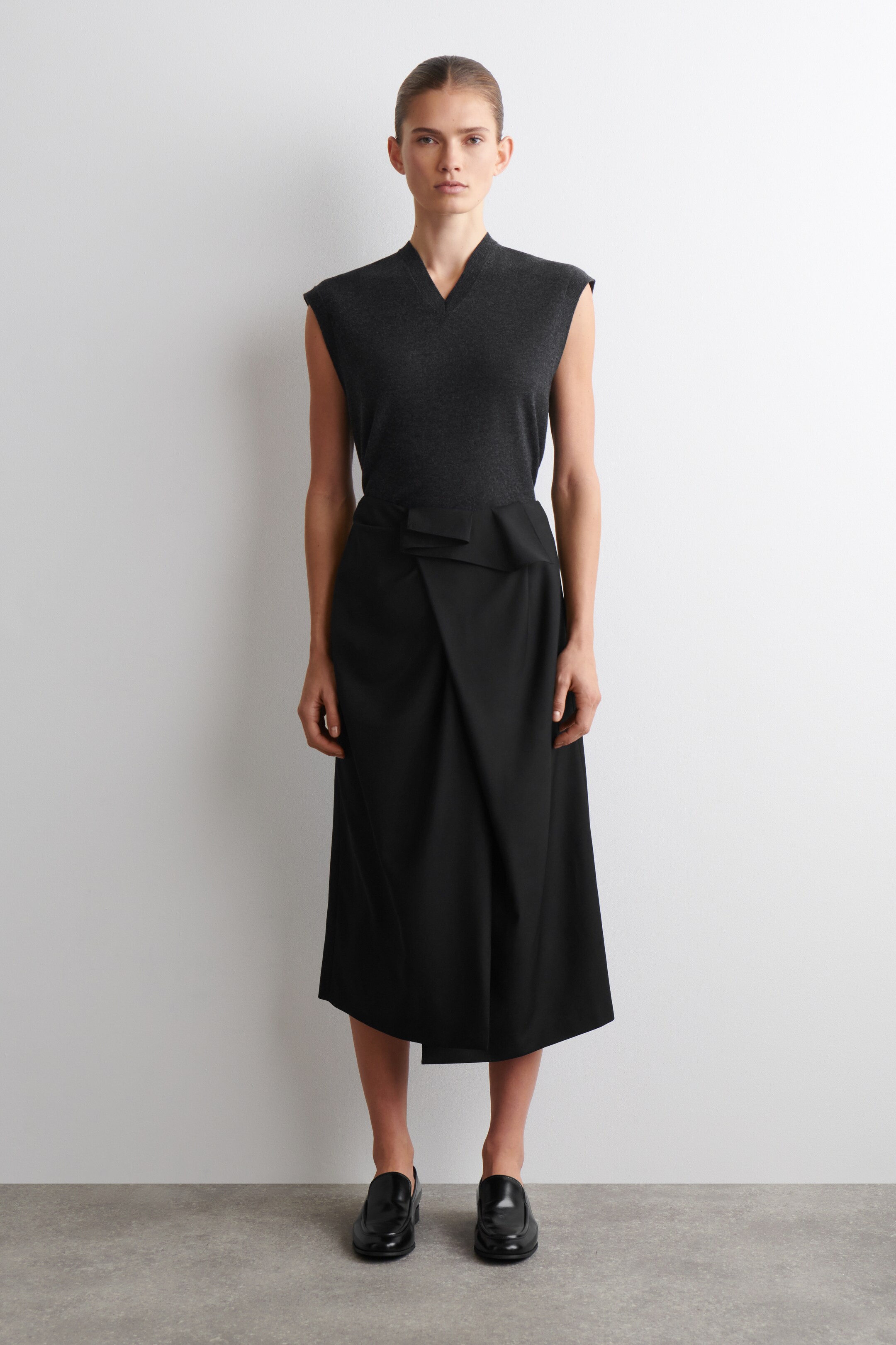 View larger image: DRAPED WOOL WRAP-EFFECT MIDI SKIRT - BLACK - Ladies | H&M GB 1