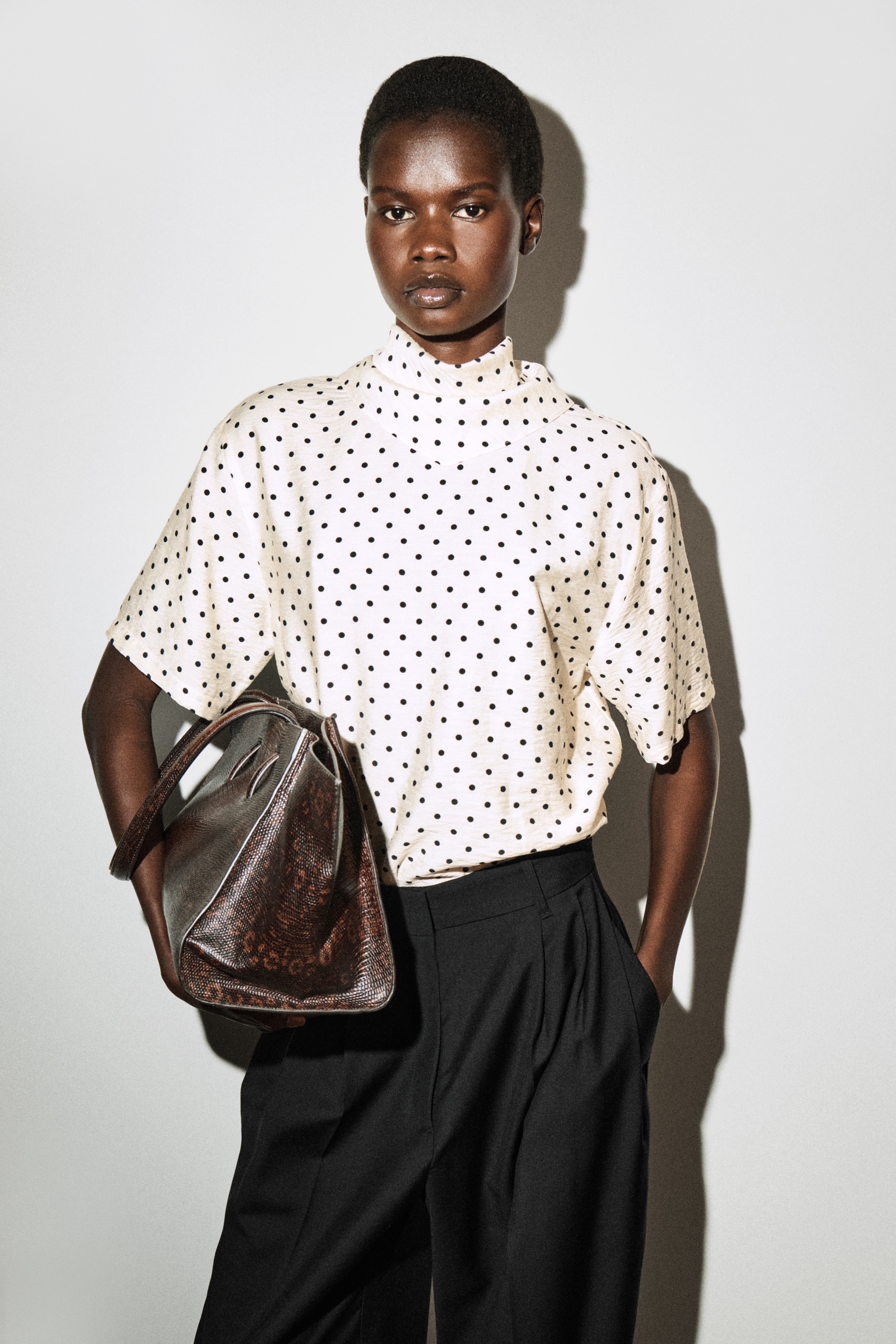 DRAPED SCARF-DETAIL TOP - IVORY / POLKA DOT - Ladies | H&M IL