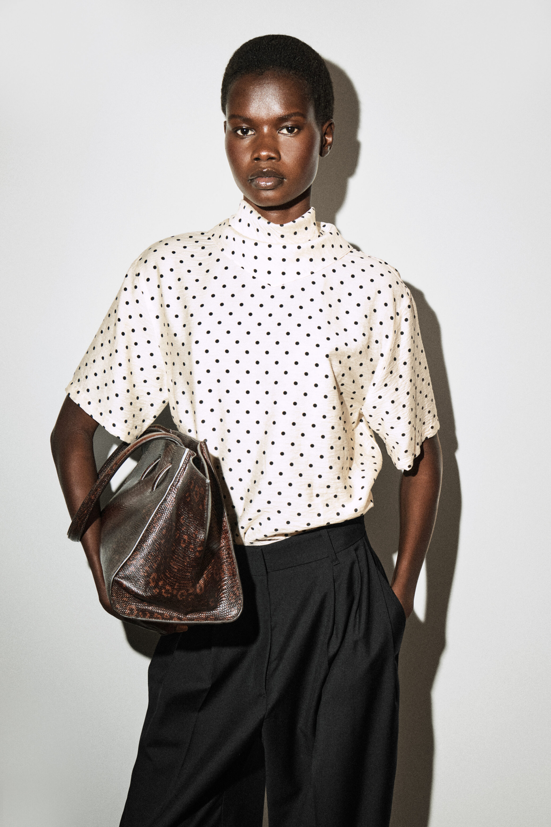 DRAPED SCARF-DETAIL TOP - IVORY / POLKA DOT | COS US