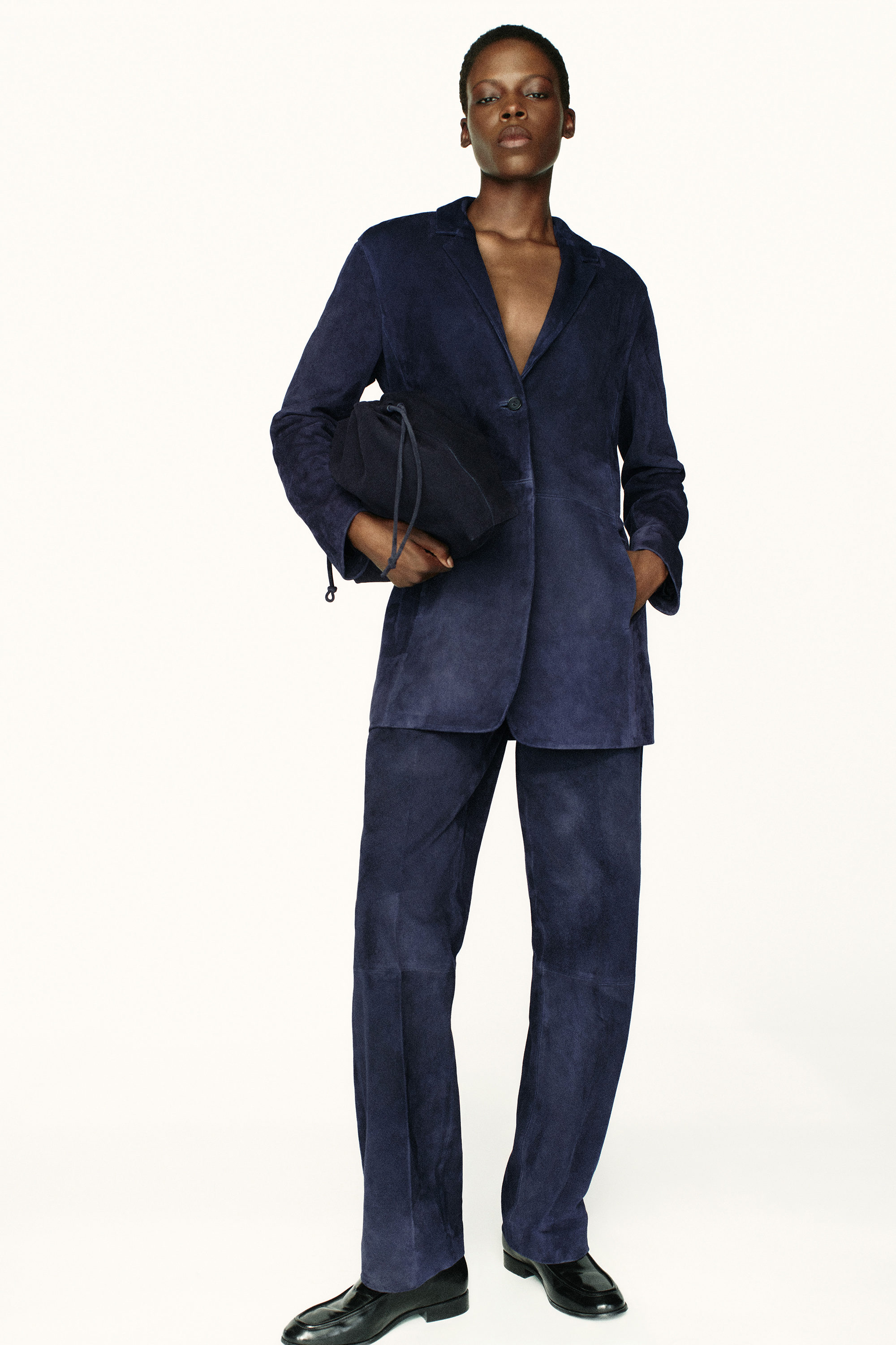 SUEDE SINGLE-BREASTED BLAZER - STEEL BLUE | COS