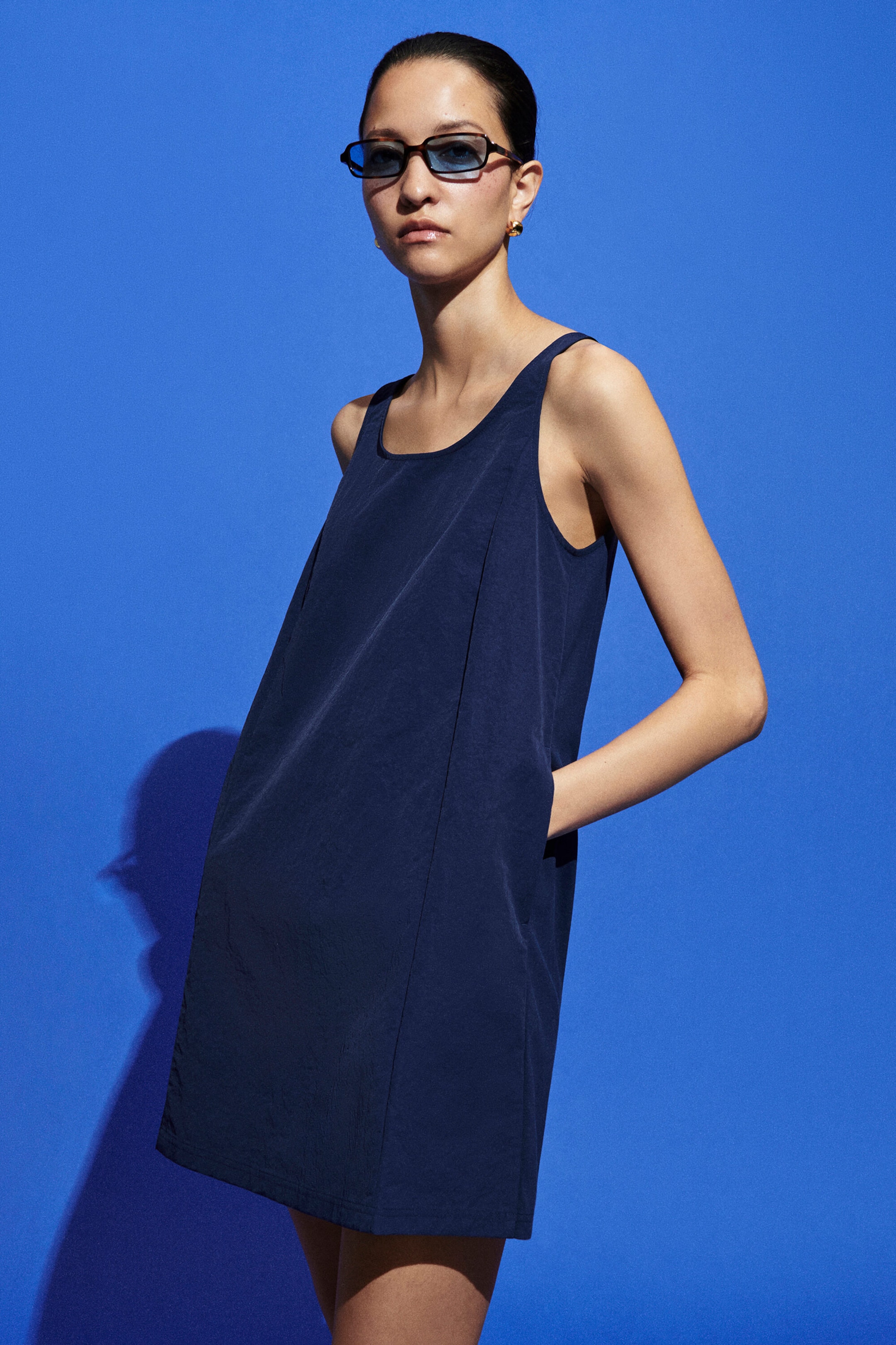 JERSEY-PANELLED NYLON MINI DRESS