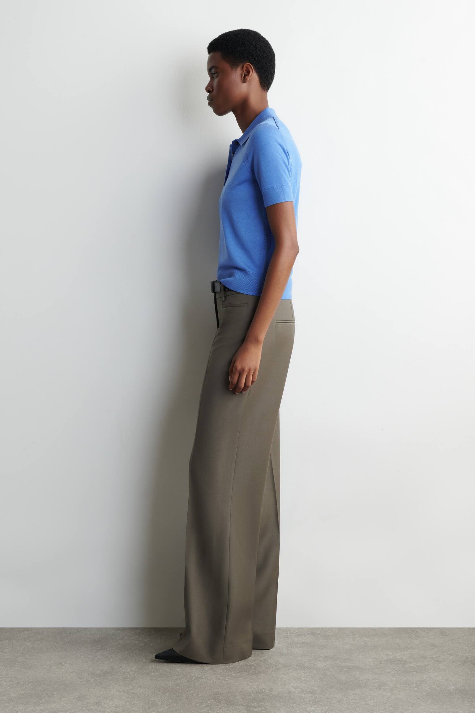 SHRUNKEN WOOL-BLEND POLO SHIRT - BLUE/BEIGE  MÉLANGE - 6