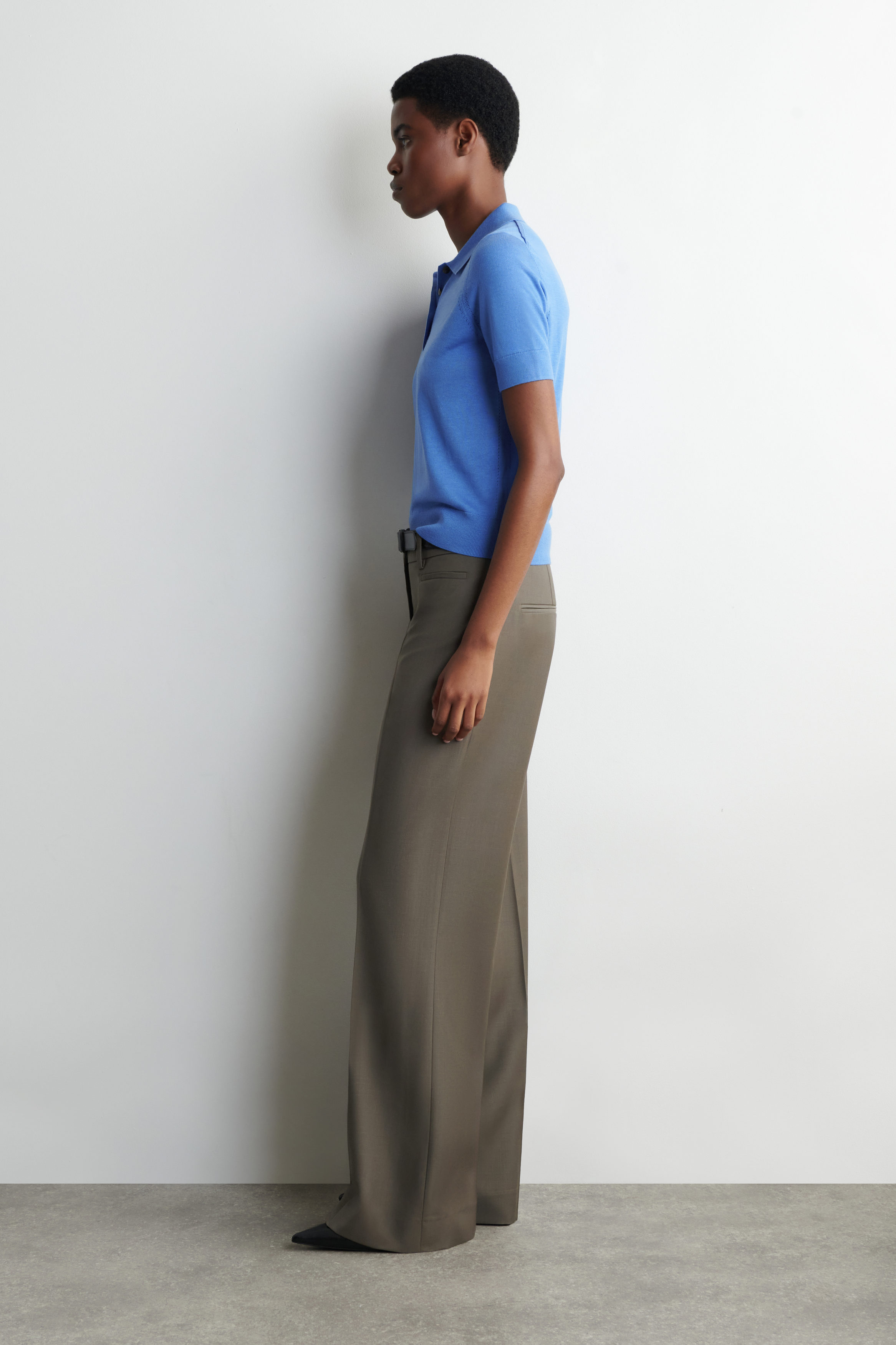 SHRUNKEN WOOL-BLEND POLO SHIRT - BLUE | COS US
