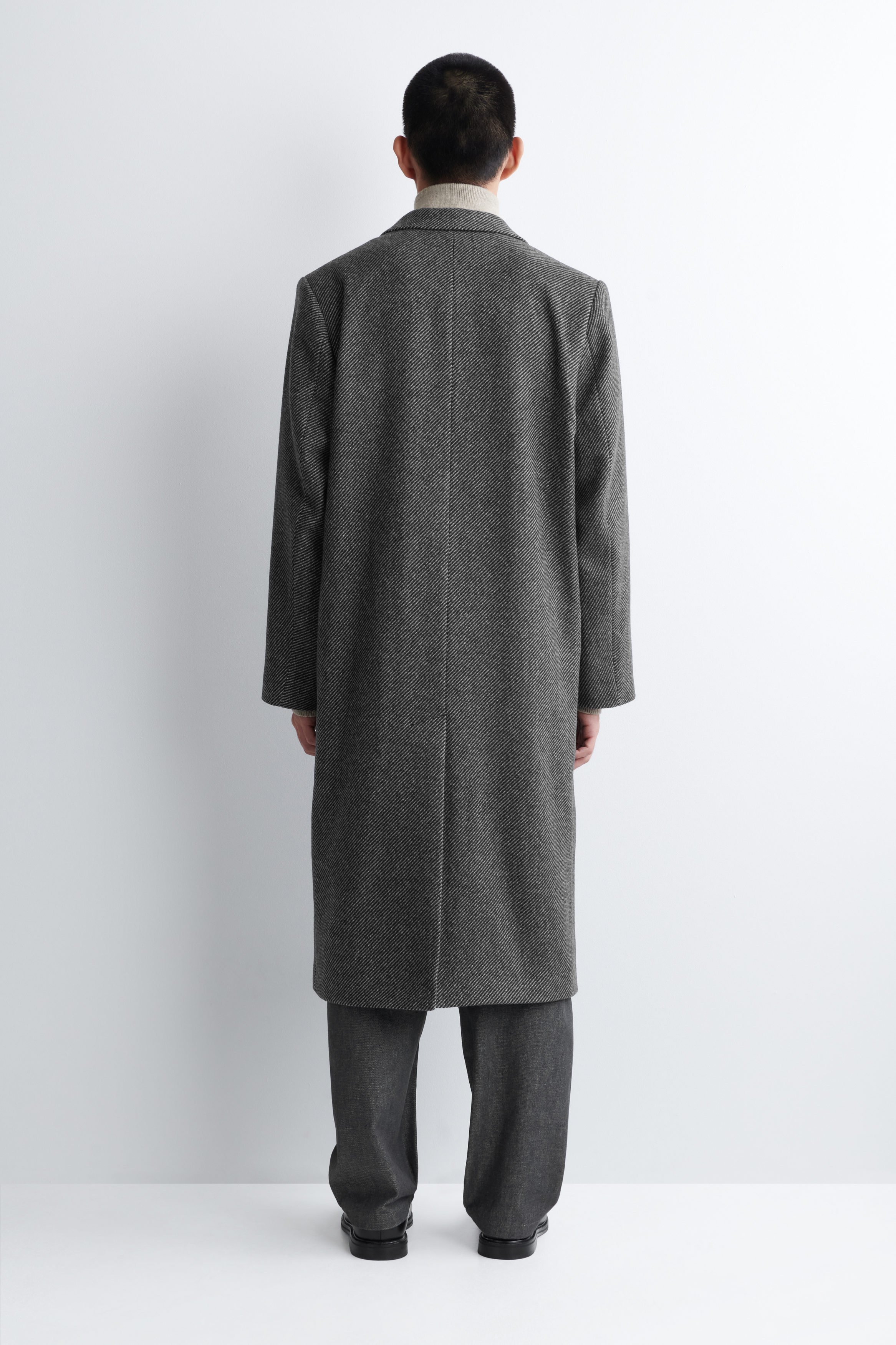 SINGLE-BREASTED TEXTURED-WOOL LONG COAT - GREY | COS