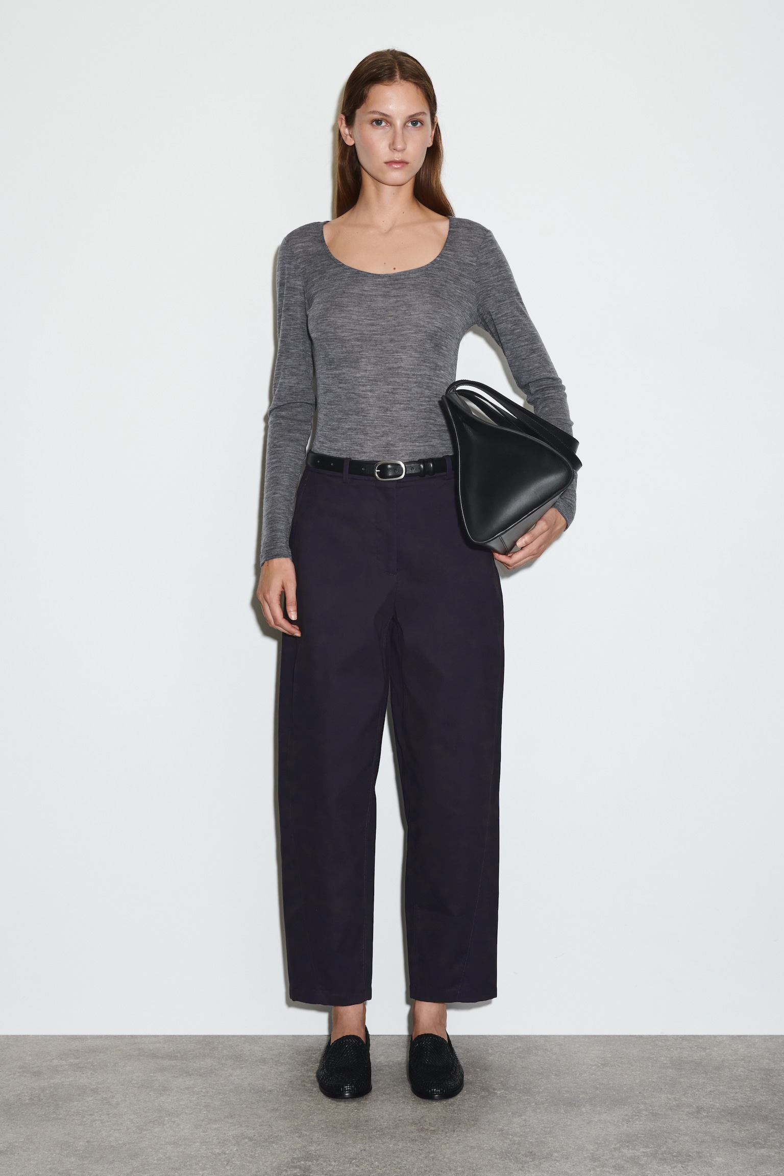 PANTALON CHINO BARREL EN COTON - BLEU MARINE/BEIGE