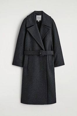 TAILORED BELTED WOOL-TWILL COAT — CHARCOAL 5