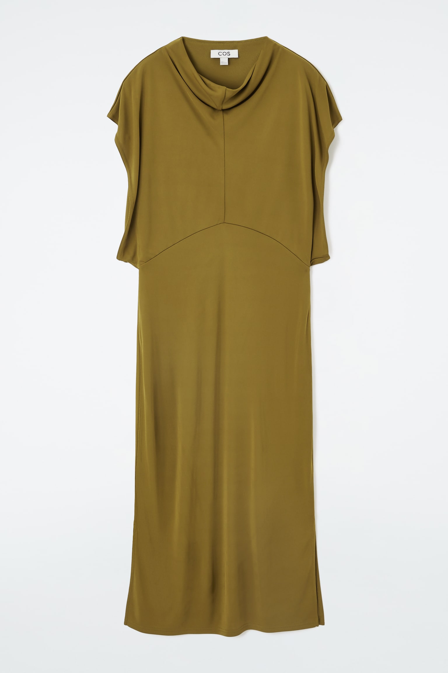 DRAPED COWL-NECK MIDI DRESS - KHAKI GREEN