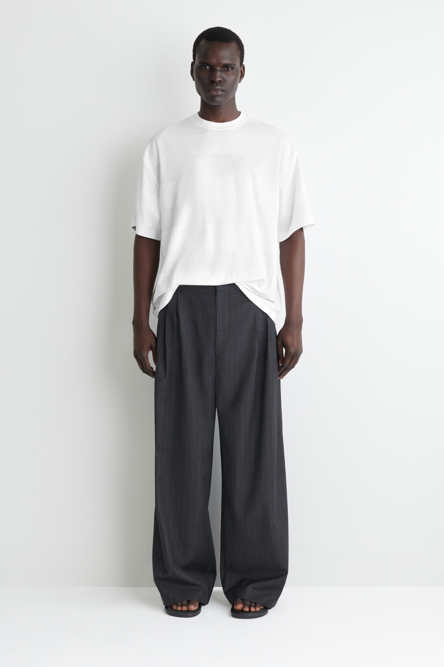 T-SHIRT OVERSIZE EN MÉLANGE DE LIN À RAYURES - BLANC - 3