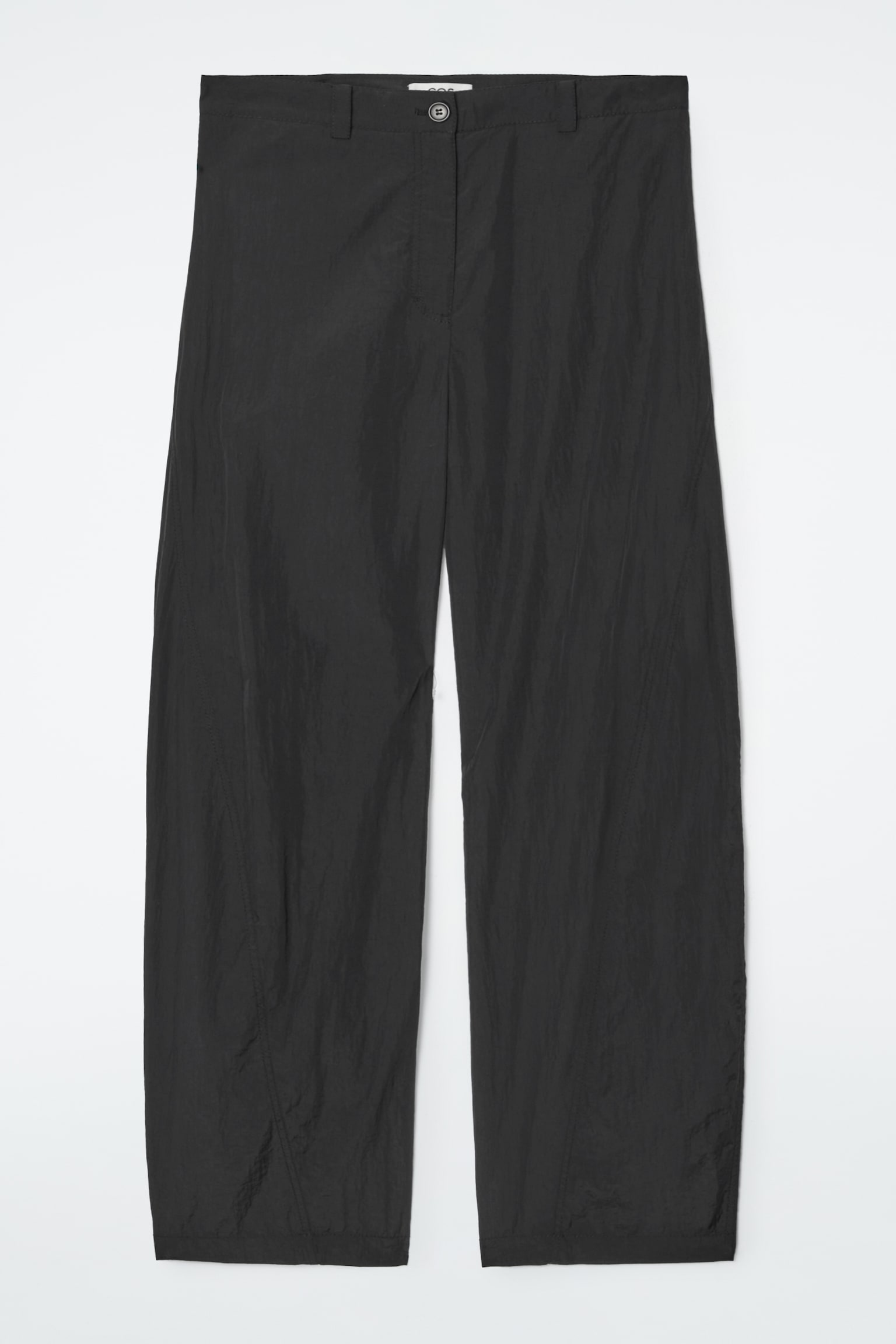 NYLON BARREL-LEG TROUSERS - BLACK