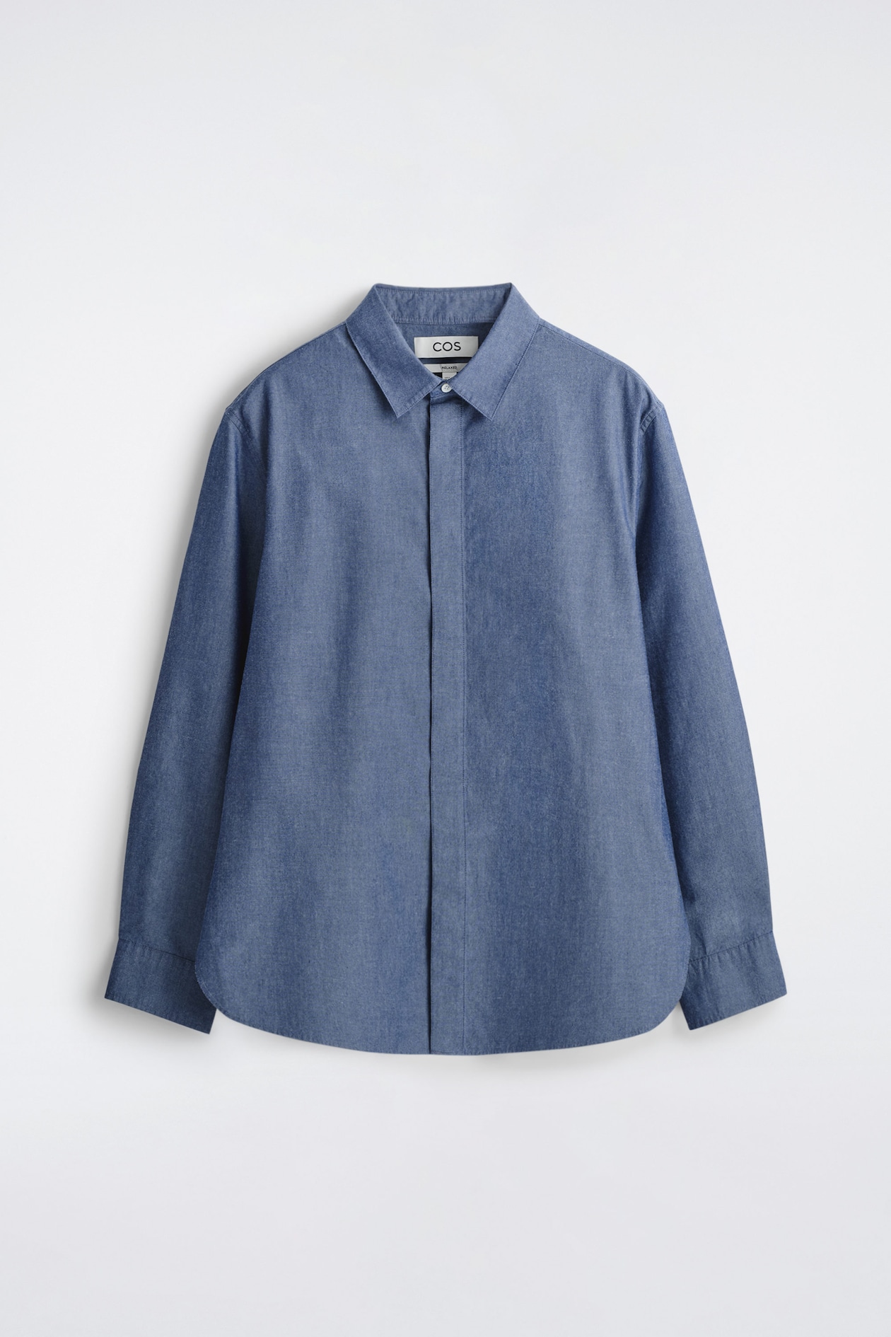 CHAMBRAY LONG-SLEEVE SHIRT — BLUE
