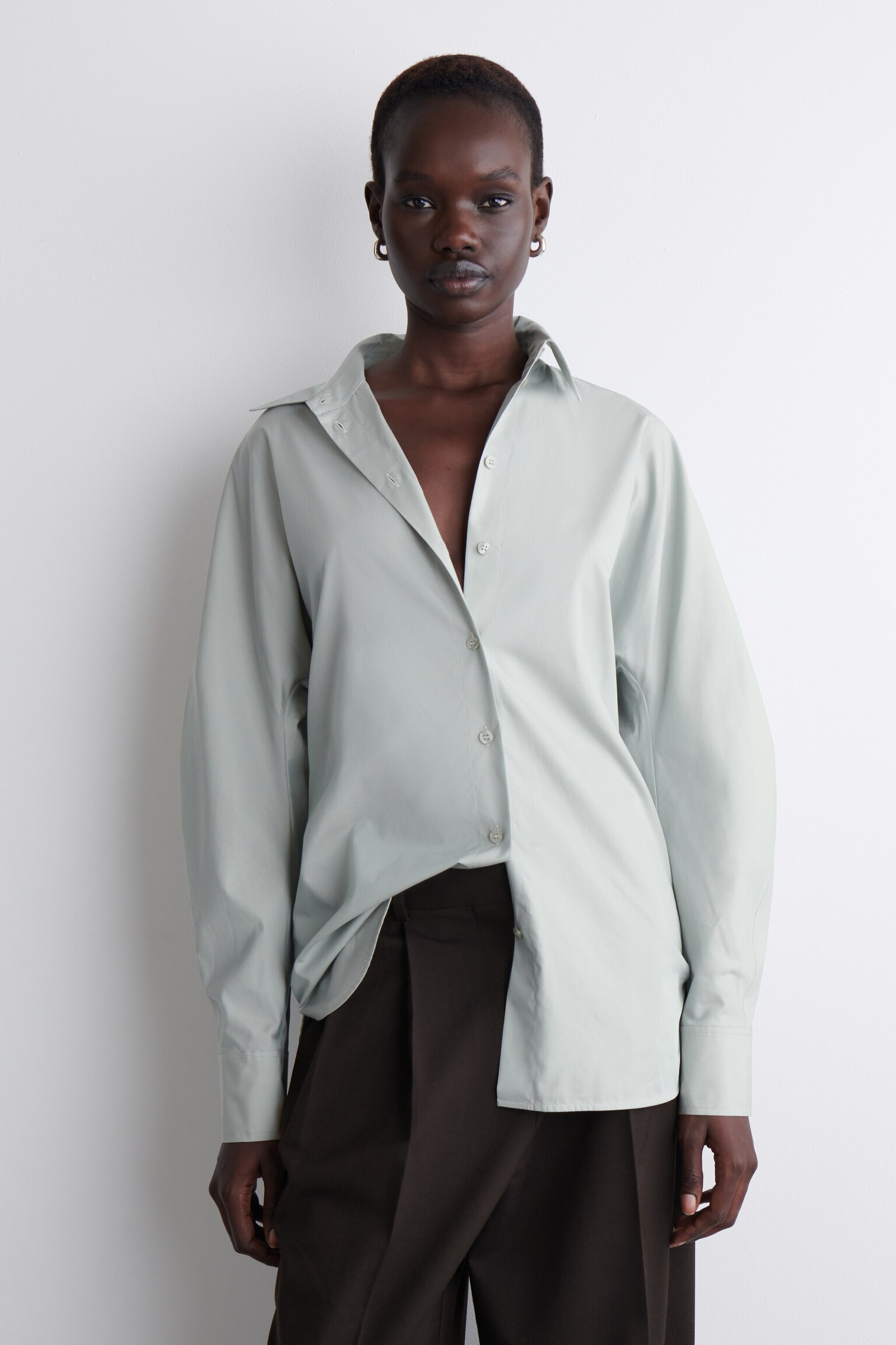 ROUNDED PIMA COTTON SHIRT - LIGHT GREEN/DARK RED/WHITE