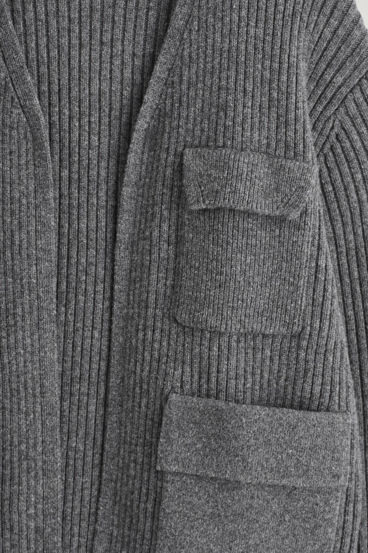 RIBBED MERINO WOOL UTILITY CARDIGAN - DARK-GREY MÉLANGE/DARK BROWN - 6