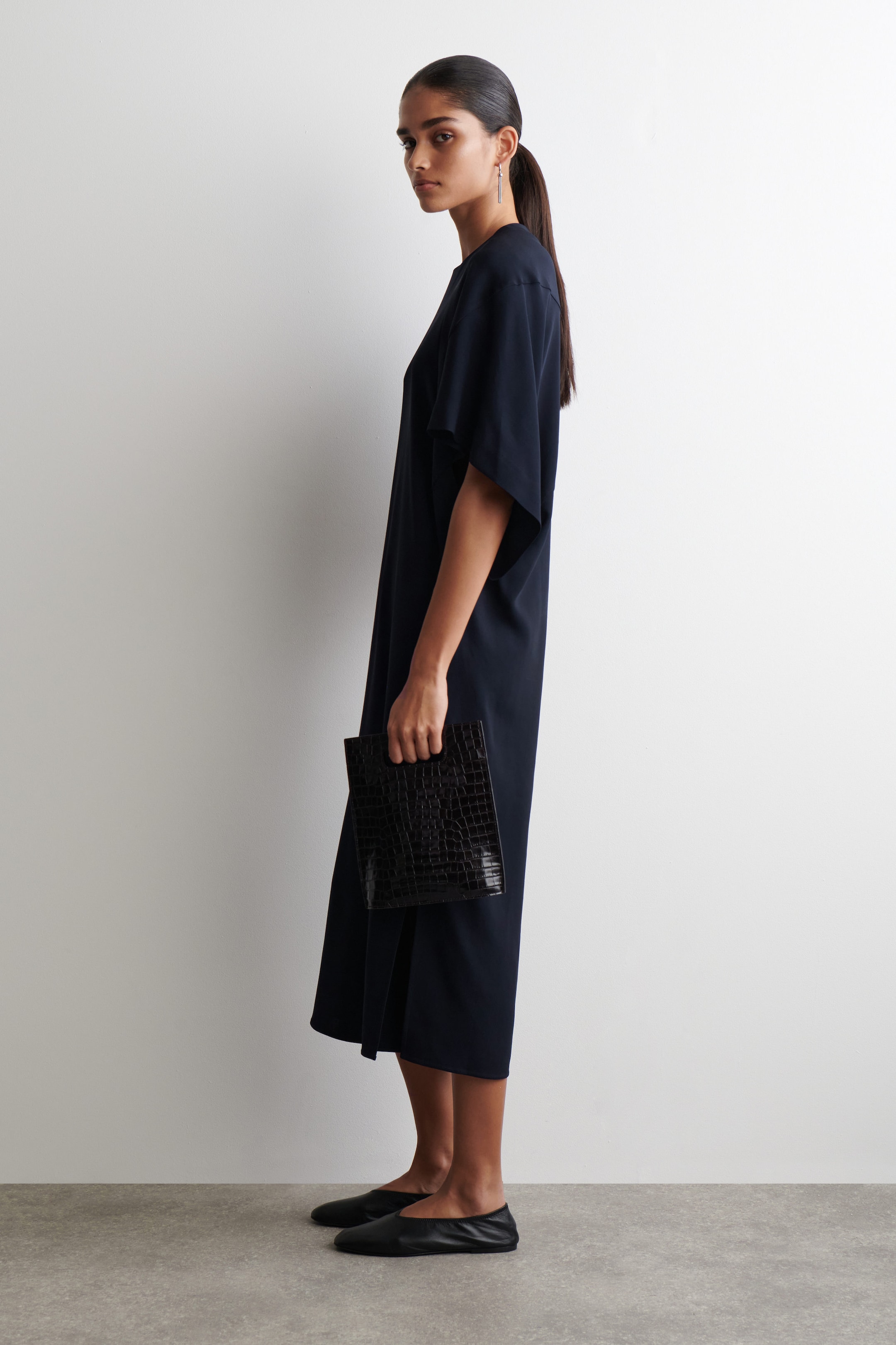 SCULPTURAL DRAPED MIDI DRESS