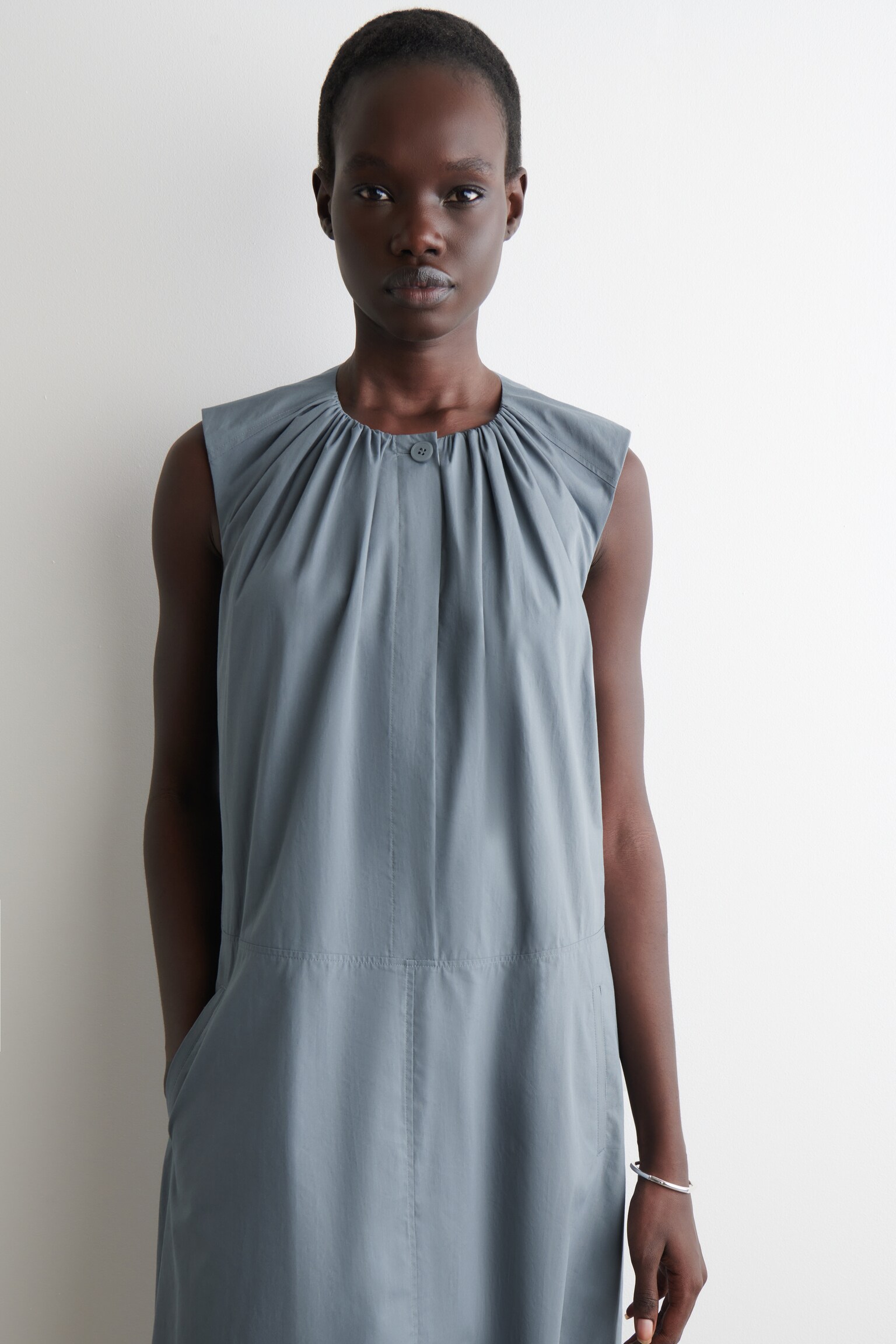 ROBE MIDI À OURLET BULLE - GRIS/VERT FONCÉ - 4
