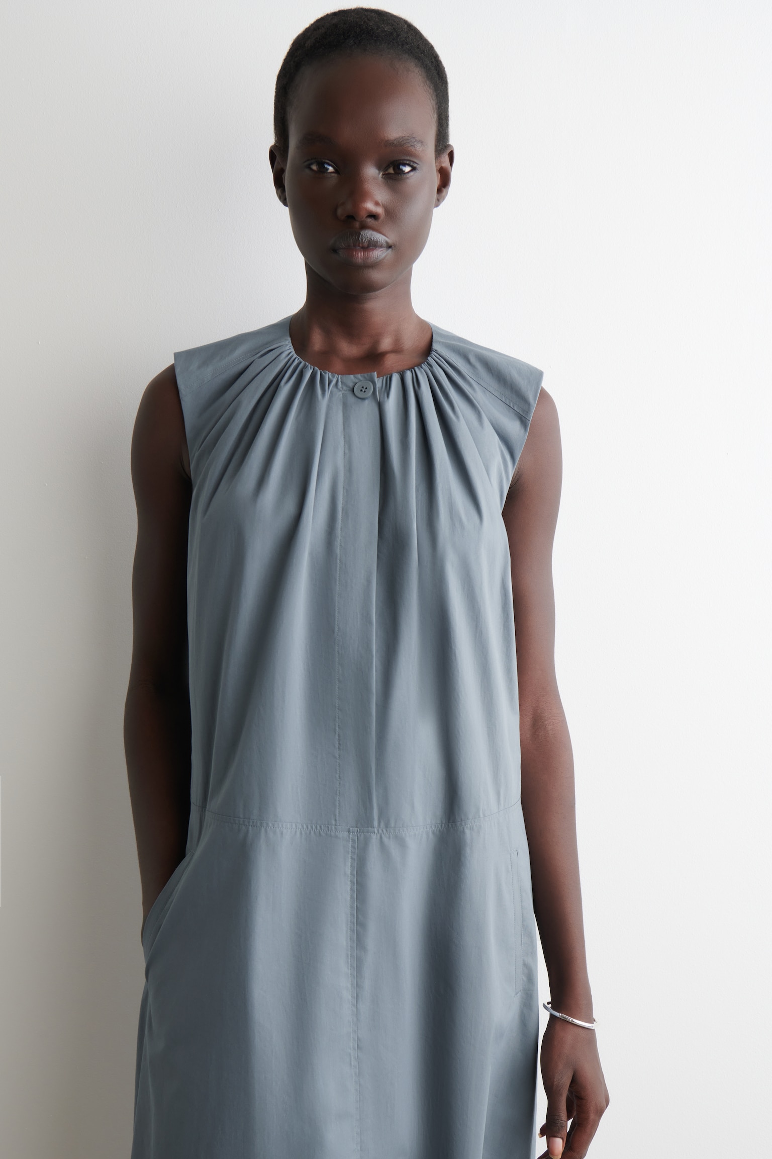 ROBE MIDI À OURLET BULLE - GRIS/VERT FONCÉ - 6