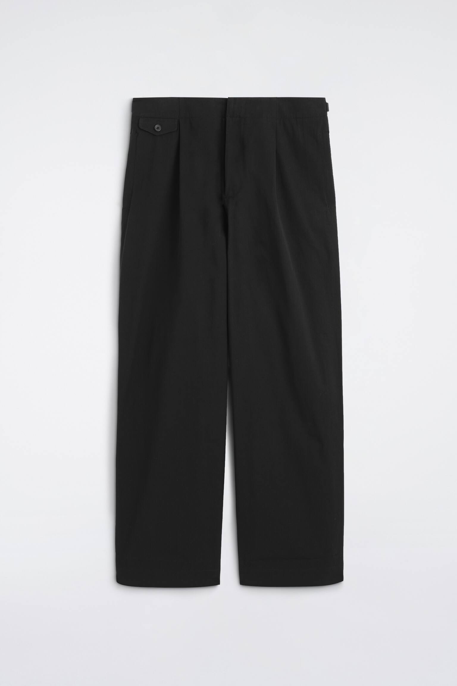 Calças de perna larga com corte relaxado e detalhe de bolso - PRETO/Caqui - 1