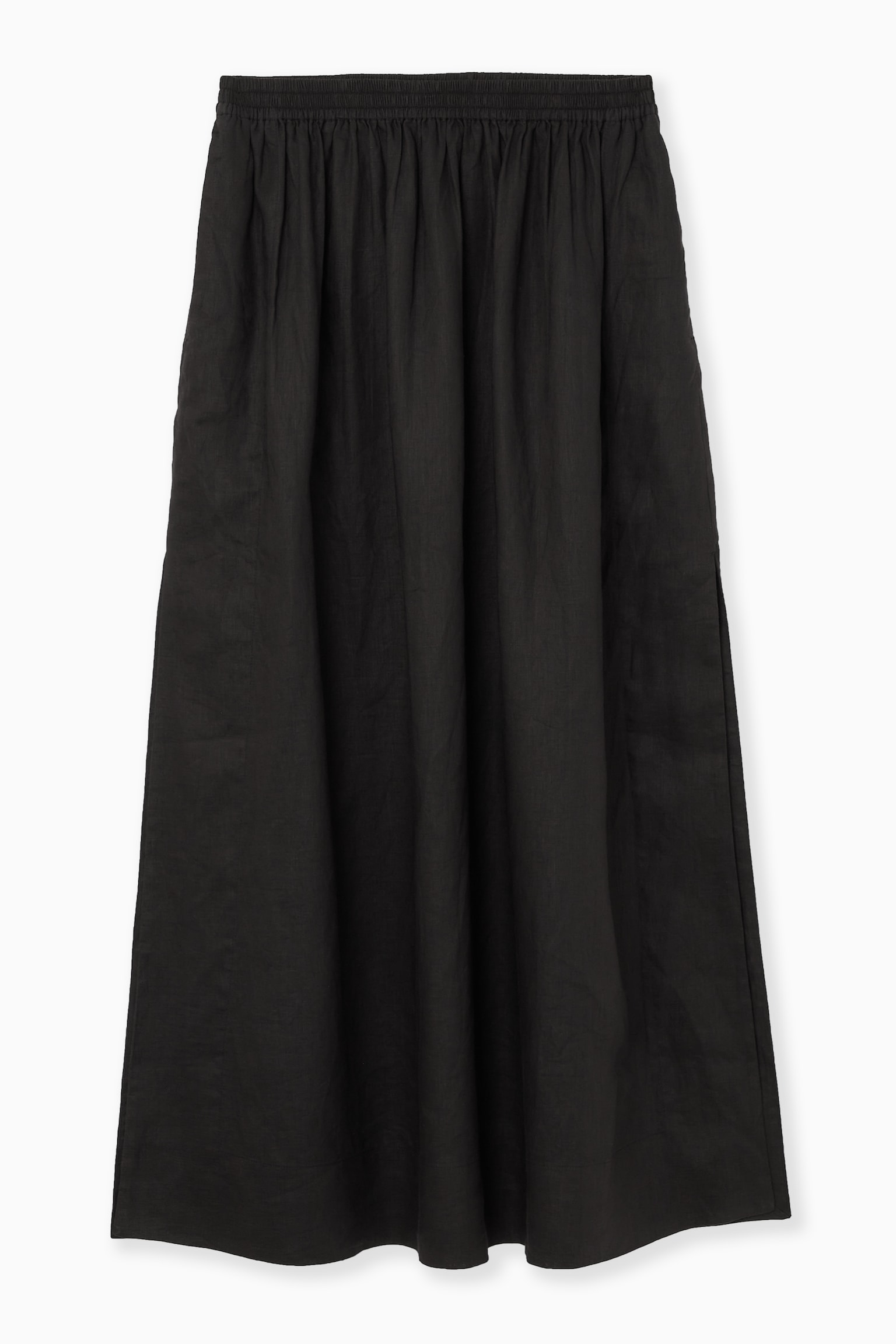 LINEN A-LINE MAXI SKIRT - BLACK