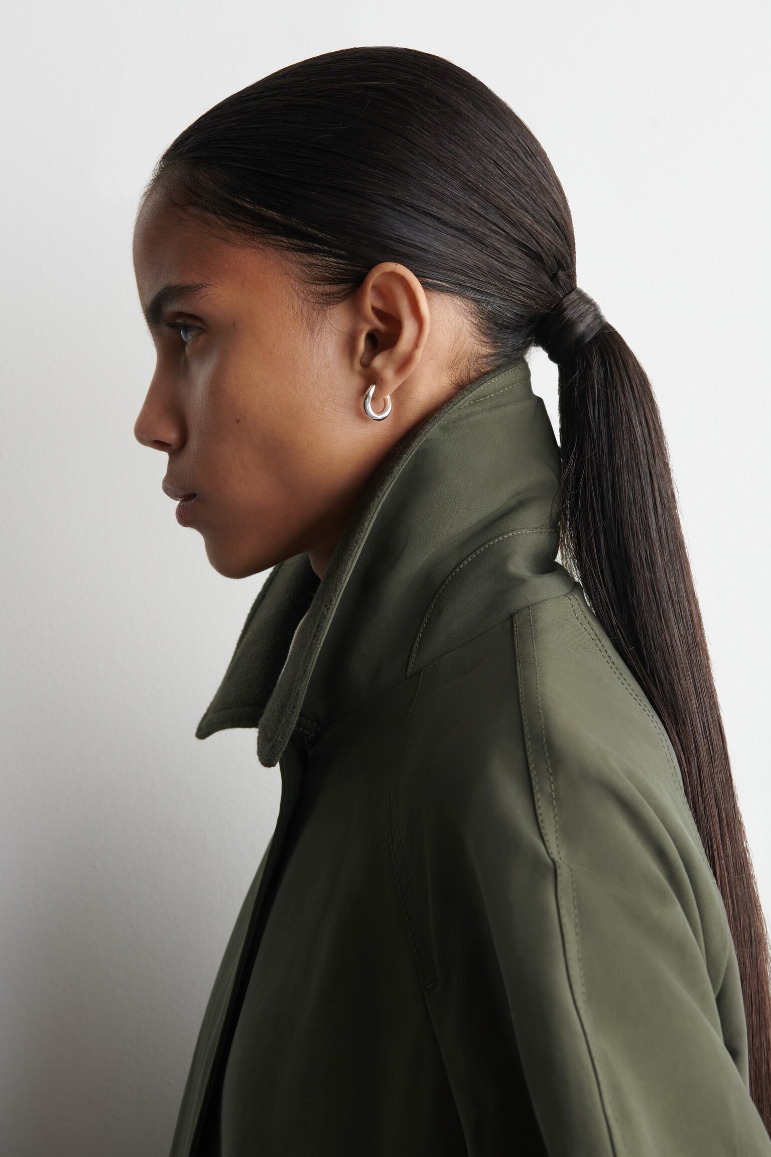 WOLAFGEWERKTE LANGE CARCOAT - DONKER KHAKI - 7