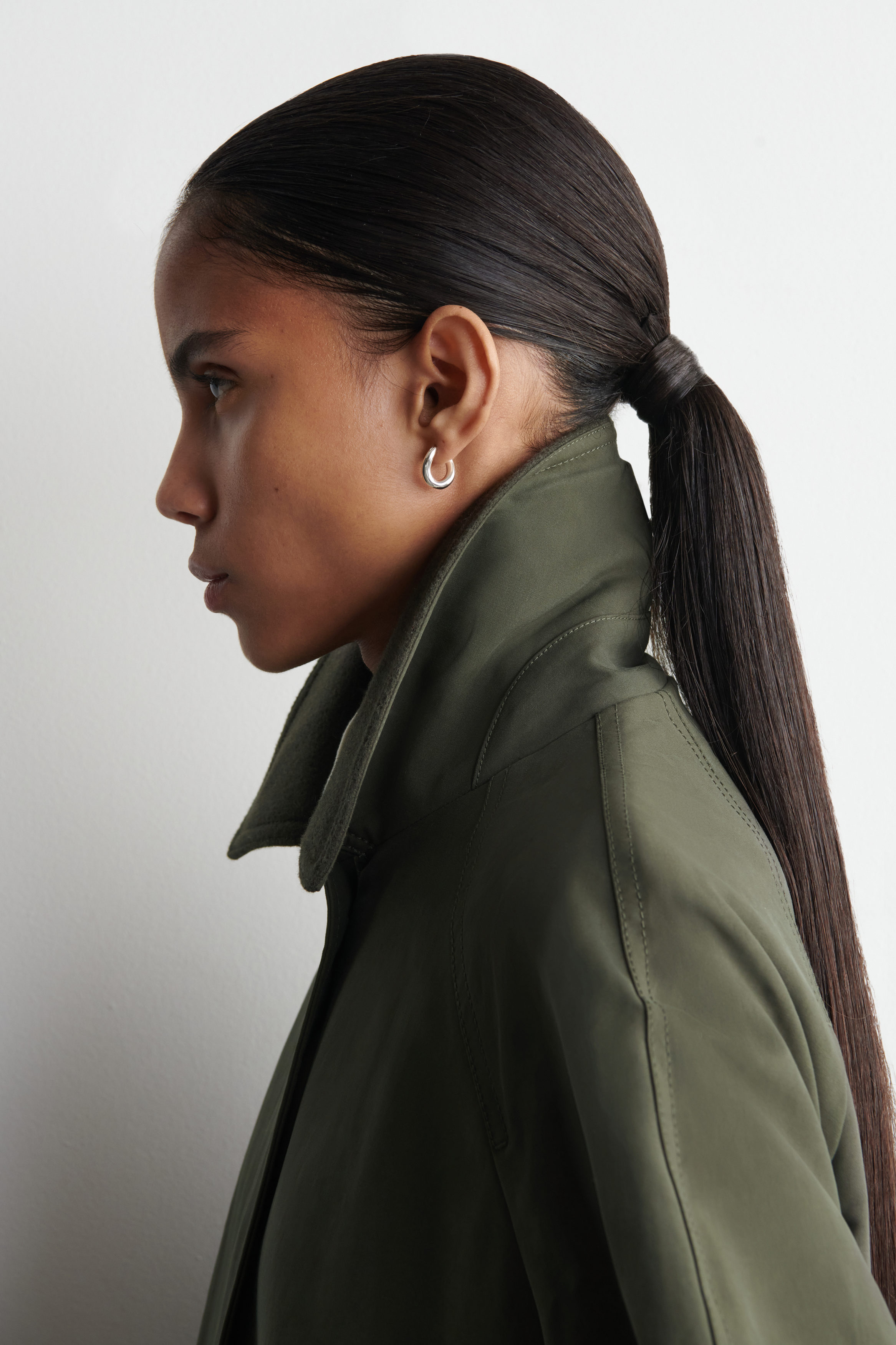 WOOL-TRIMMED LONG CAR COAT - DARK KHAKI | COS