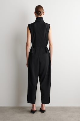 SHAWL-COLLAR UTILITY JUMPSUIT — BLACK 3
